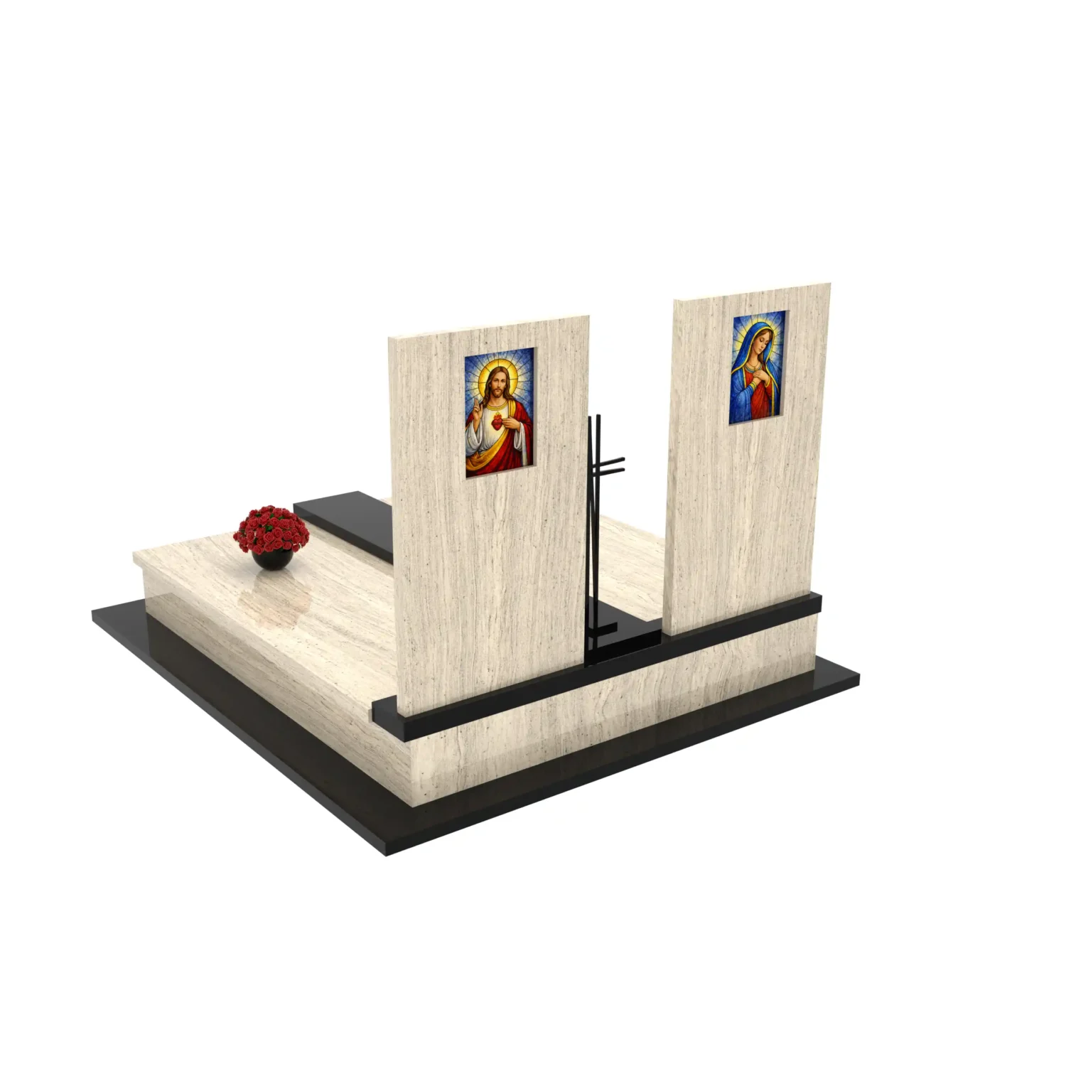 Nagrobek podwójny z witrażem Matki Boskiej oraz Jezusa KD 69+360 – photo №7