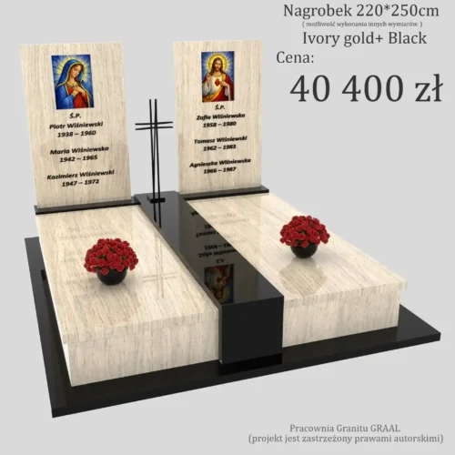 Nagrobki podwójne z witrażem Matki Boskiej i Jezusa