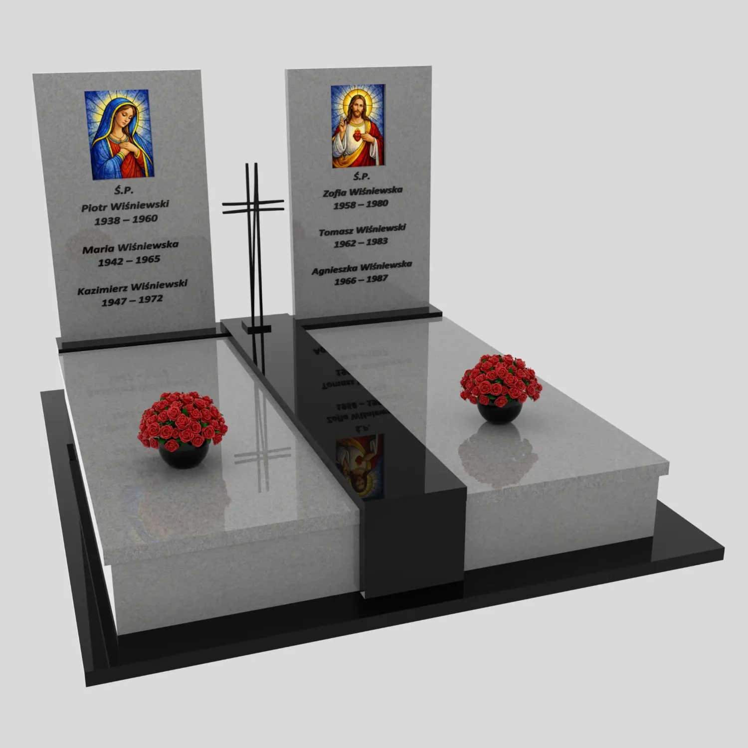 Nagrobek podwójny z witrażem Matki Boskiej oraz Jezusa KD 69 zdjęcie 80