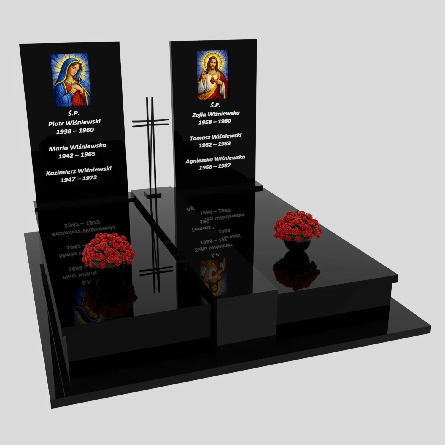 Nagrobek podwójny z witrażem Matki Boskiej oraz Jezusa KD 69 zdjęcie 81