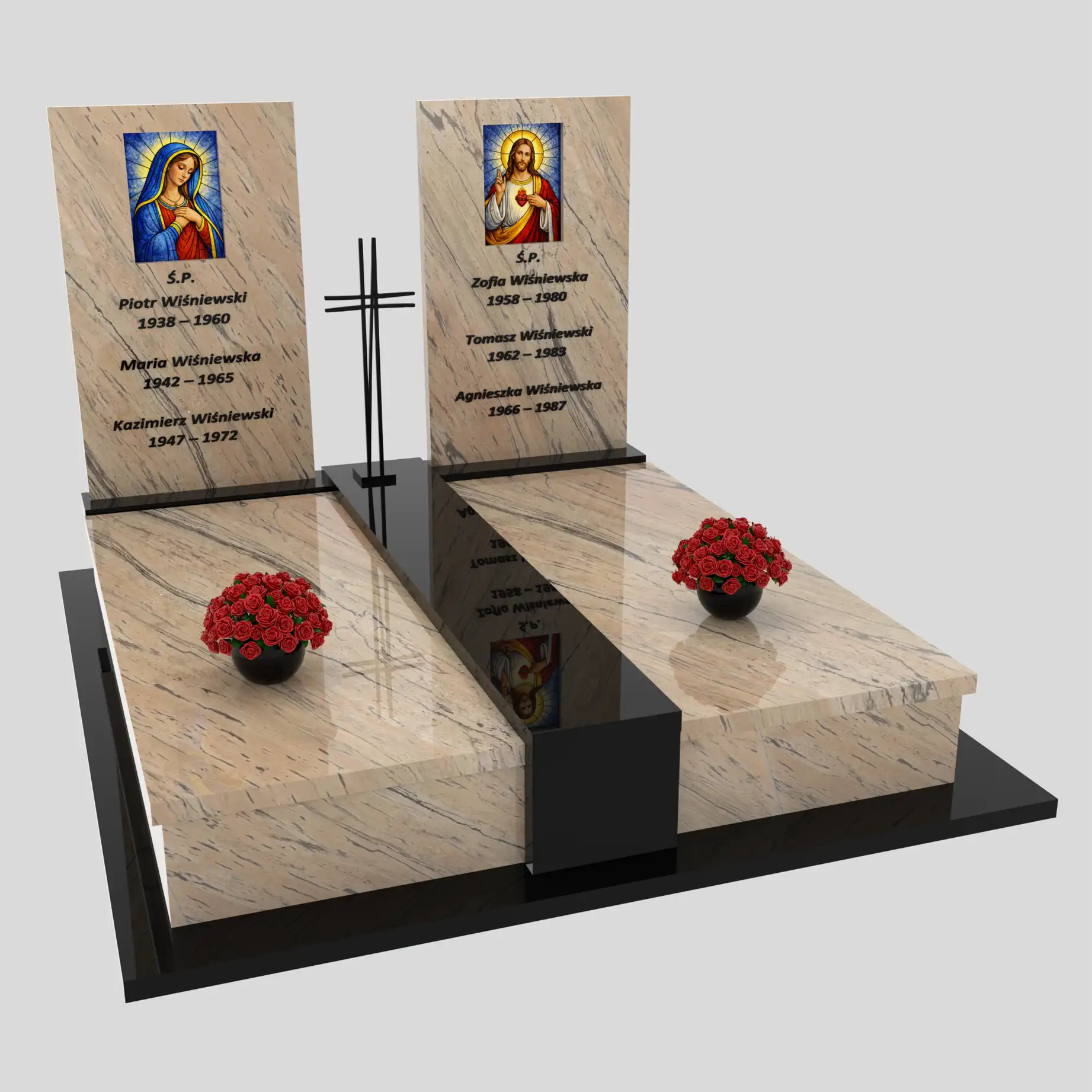 Nagrobek podwójny z witrażem Matki Boskiej oraz Jezusa KD 69 zdjęcie 87