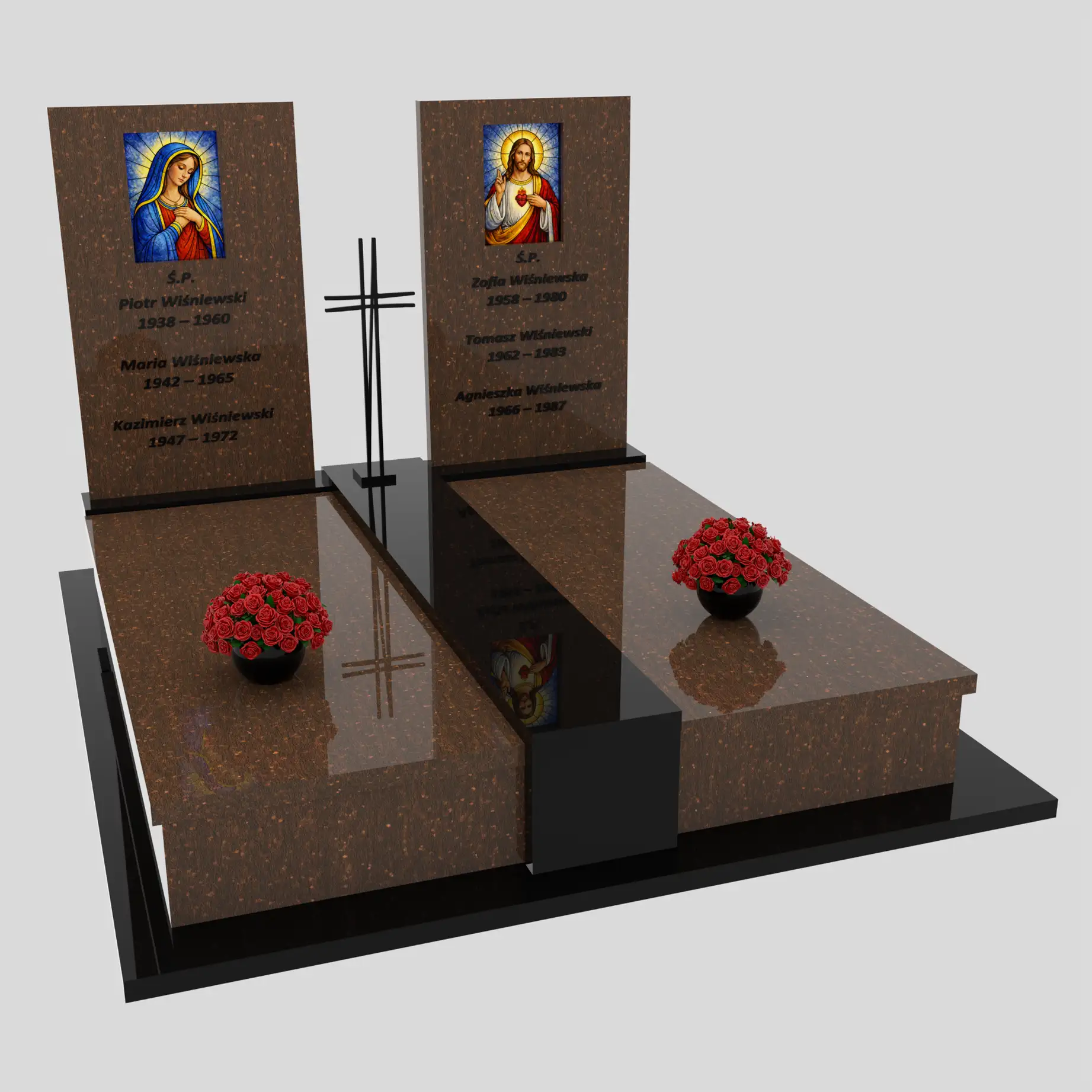 Nagrobek podwójny z witrażem Matki Boskiej oraz Jezusa KD 69 zdjęcie 90