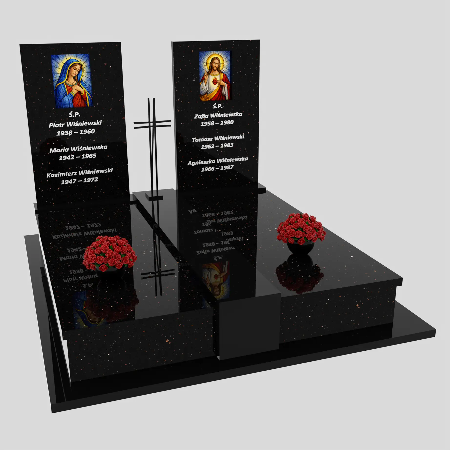 Nagrobek podwójny z witrażem Matki Boskiej oraz Jezusa KD 69 zdjęcie 91