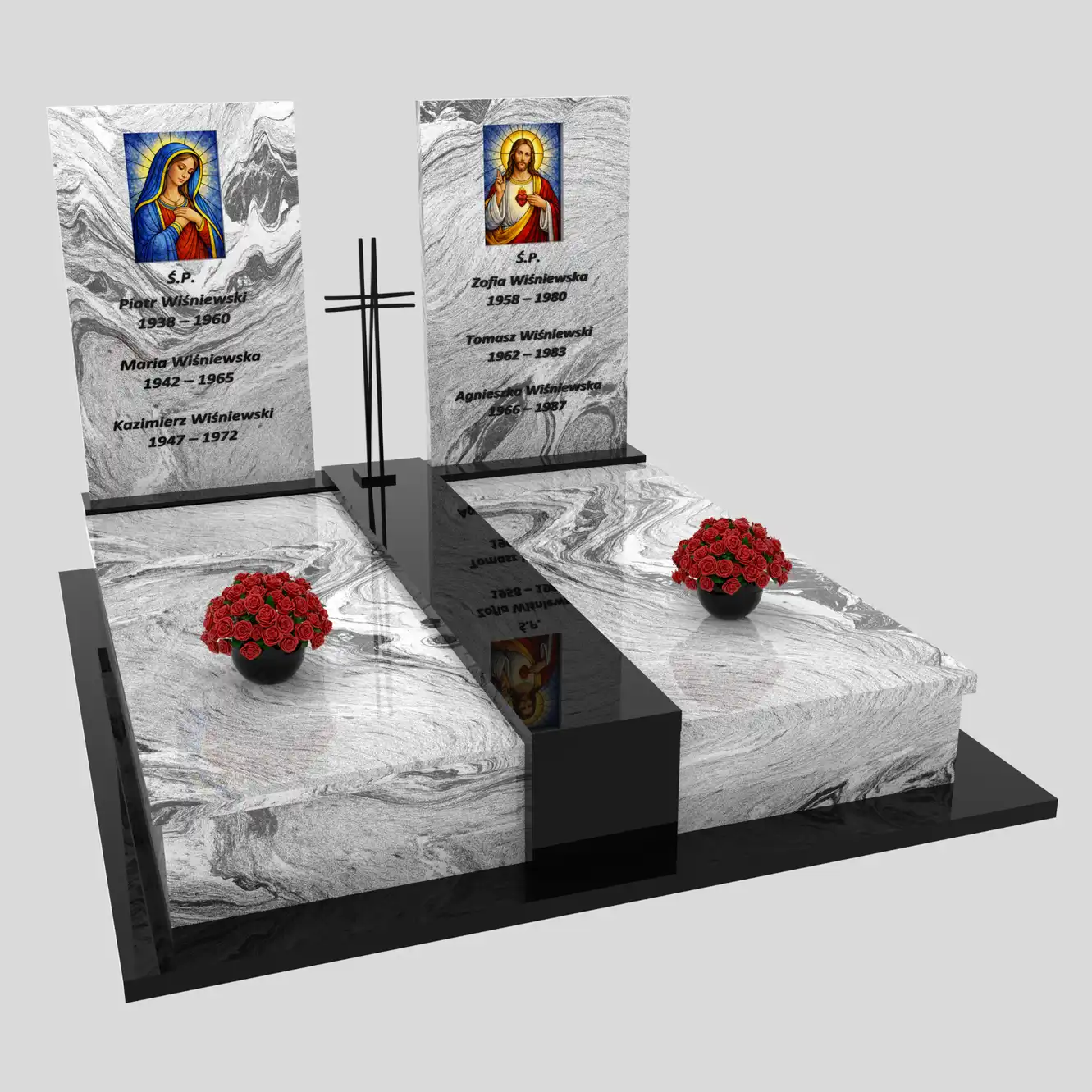 Nagrobek podwójny z witrażem Matki Boskiej oraz Jezusa KD 69 zdjęcie 93