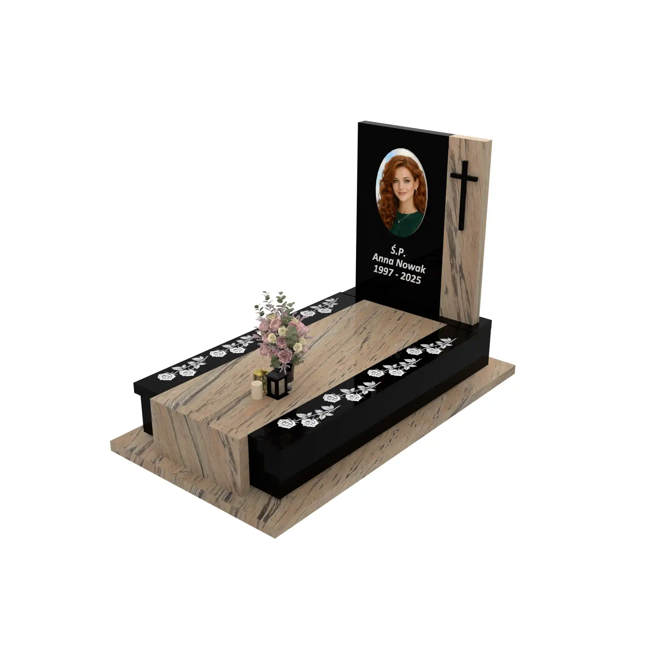 Nagrobek pojedynczy z duzym zdjeciem z różą CK 180+360 – photo №1