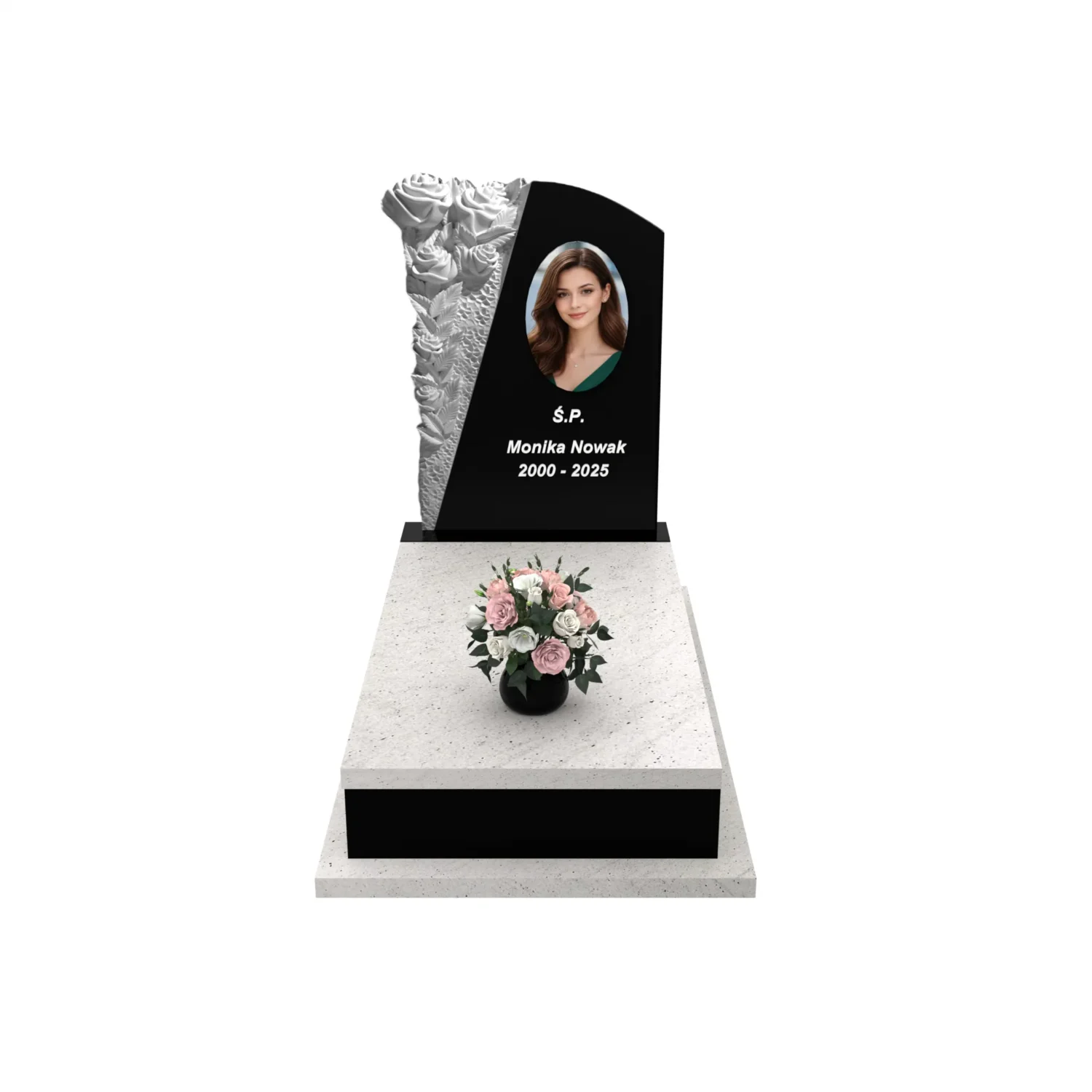 Nagrobek pojedynczy z rzeźbą róż ze zdjęciem CK 179+360 – photo №12