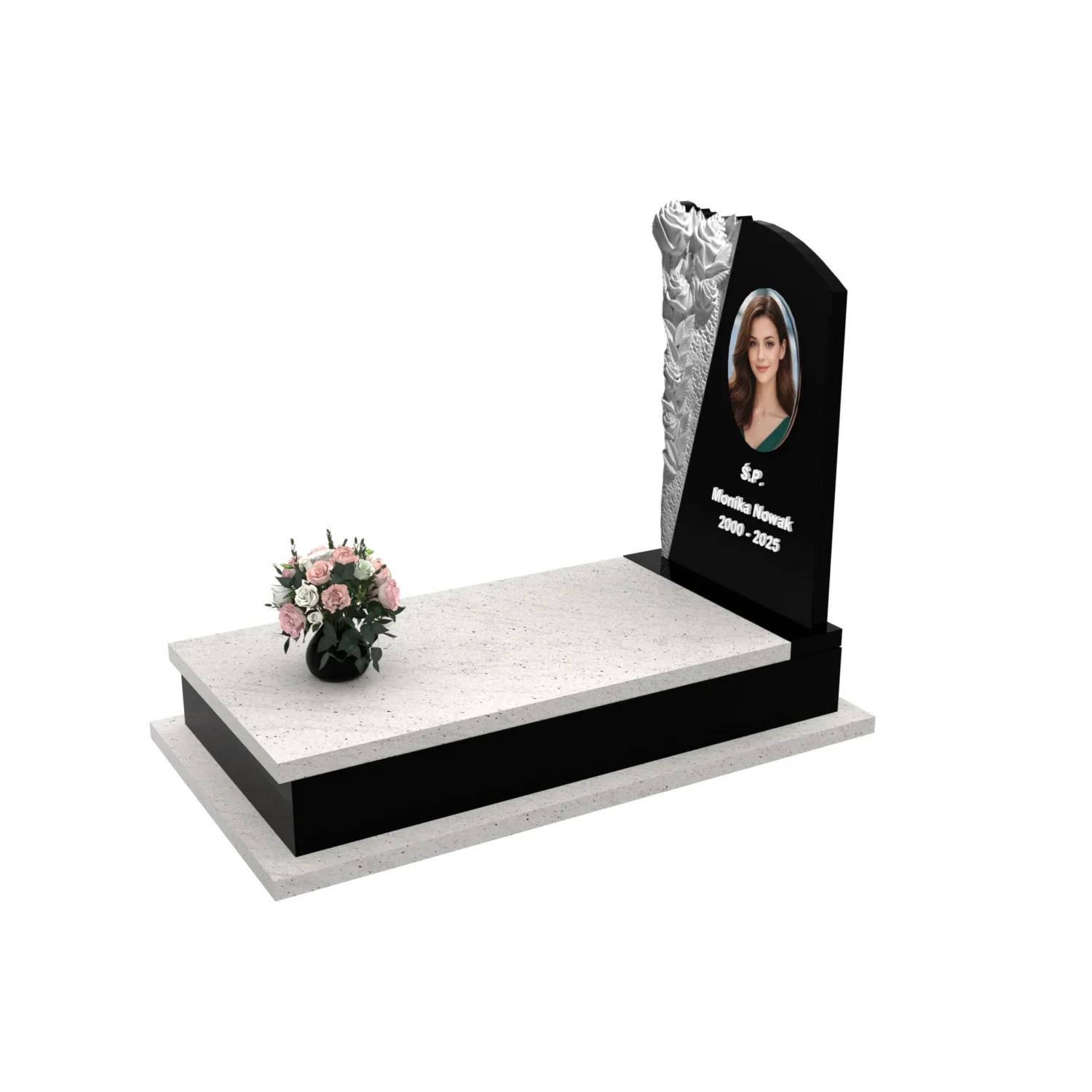 Nagrobek pojedynczy z rzeźbą róż ze zdjęciem CK 179+360 – photo №2
