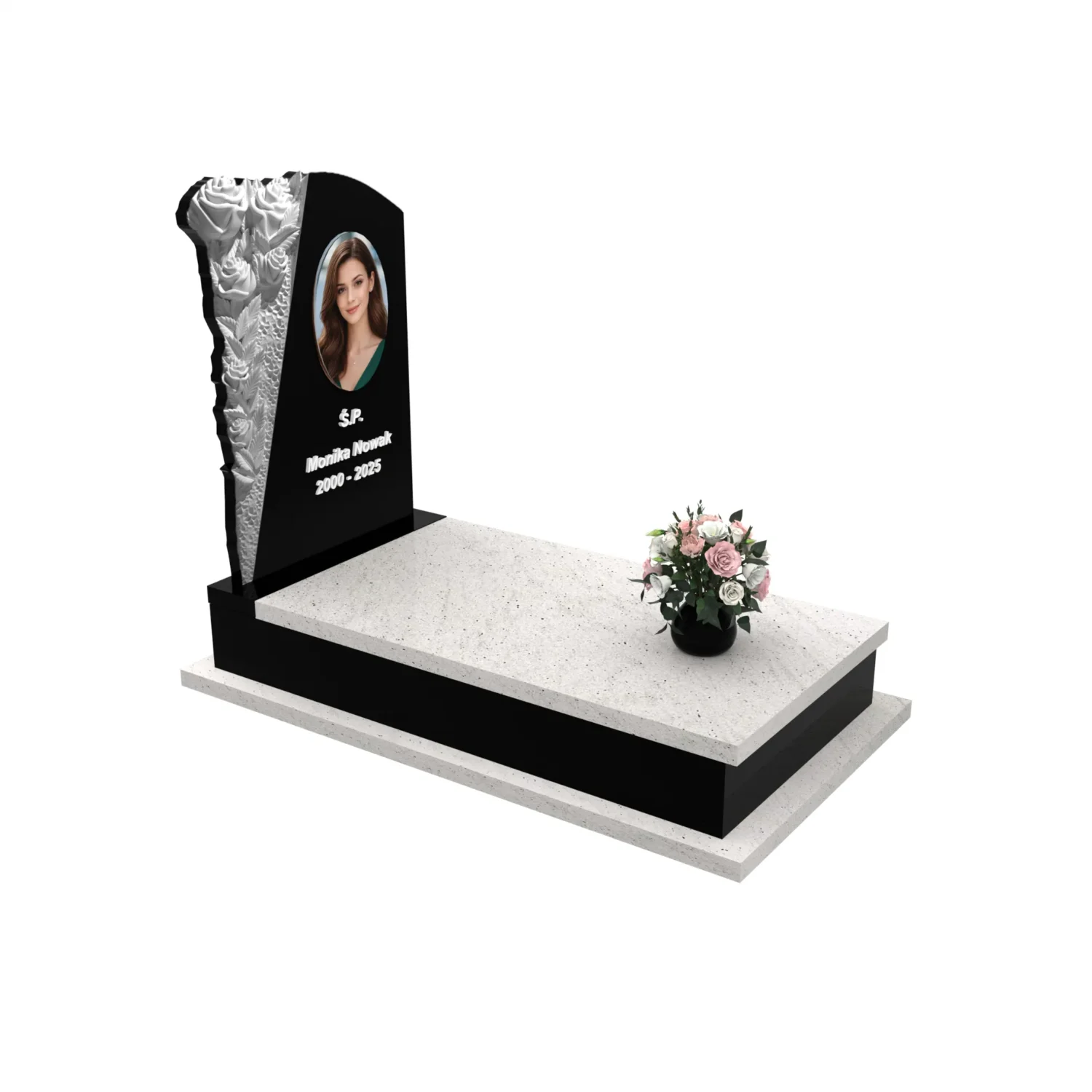 Nagrobek pojedynczy z rzeźbą róż ze zdjęciem CK 179+360 – photo №10