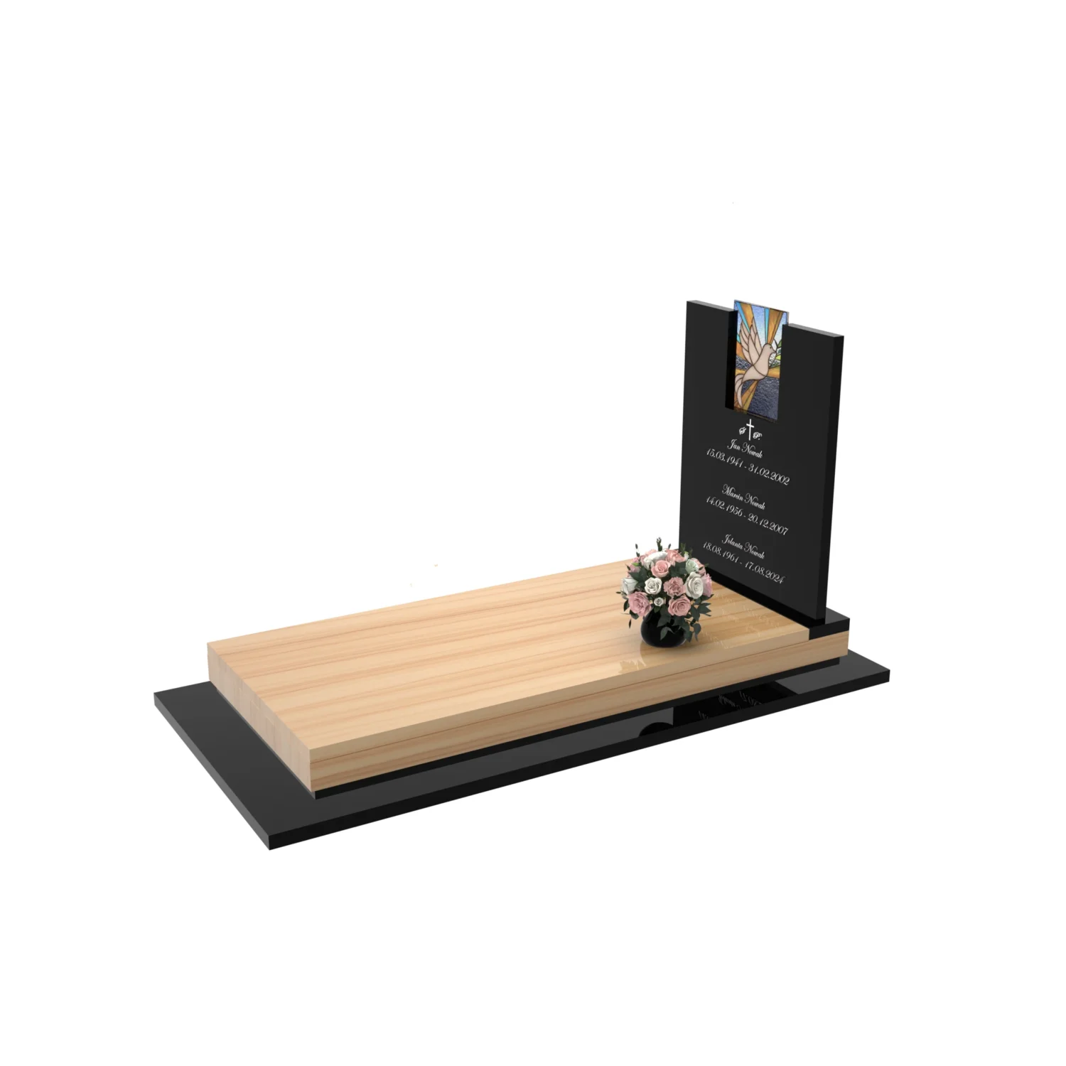 Nagrobek pojedynczy z witrażem gołębia – styl nowoczesny CK 182+360 – photo №1