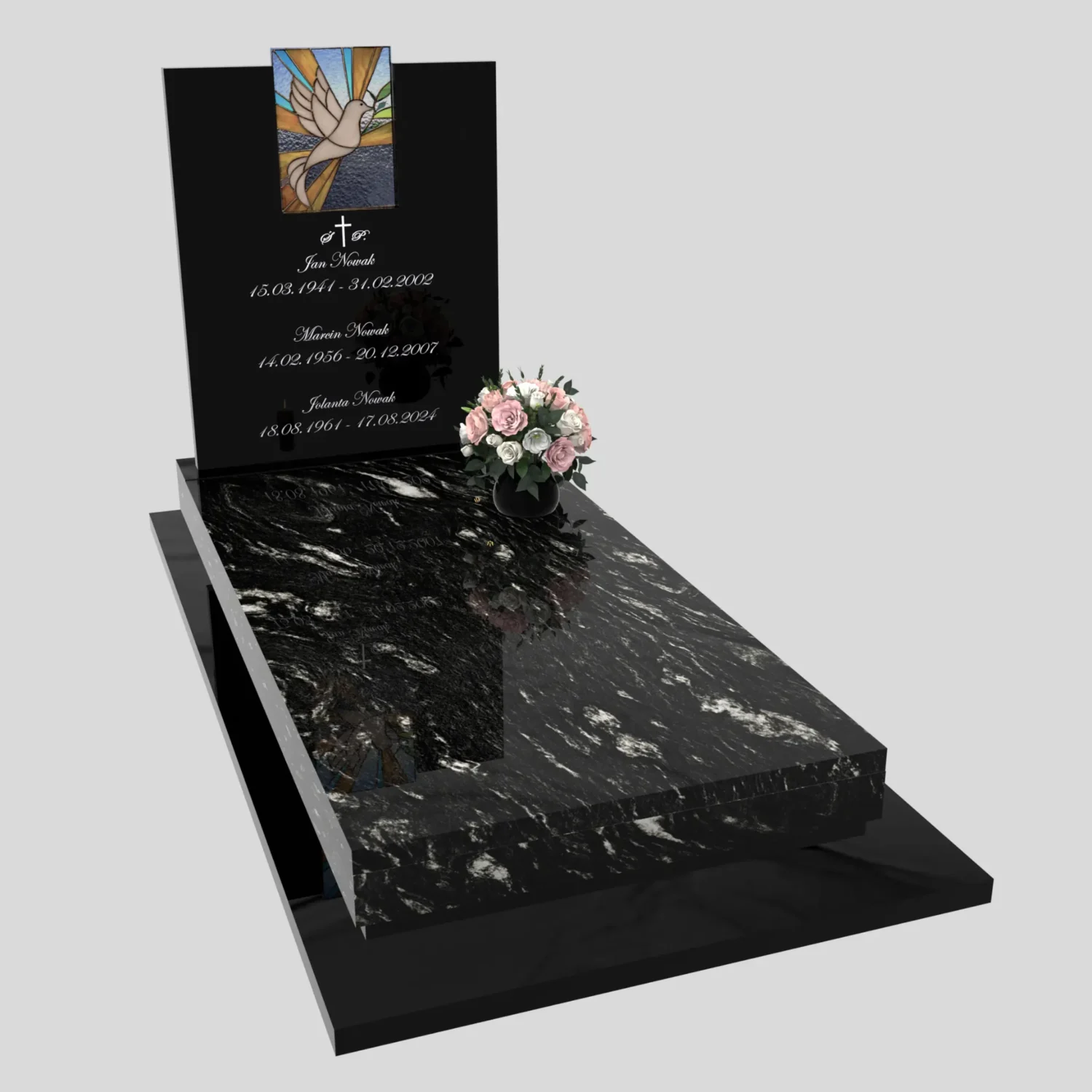 Nagrobek pojedynczy z witrażem gołębia – styl nowoczesny CK 182 zdjęcie 76