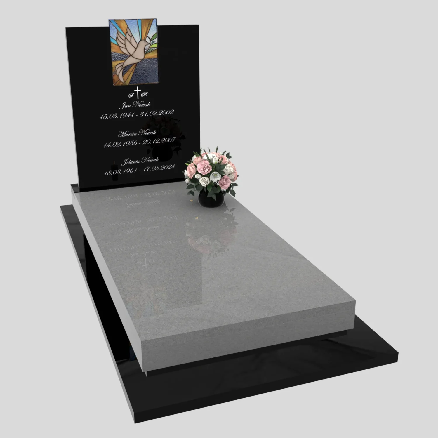 Nagrobek pojedynczy z witrażem gołębia – styl nowoczesny CK 182 zdjęcie 86