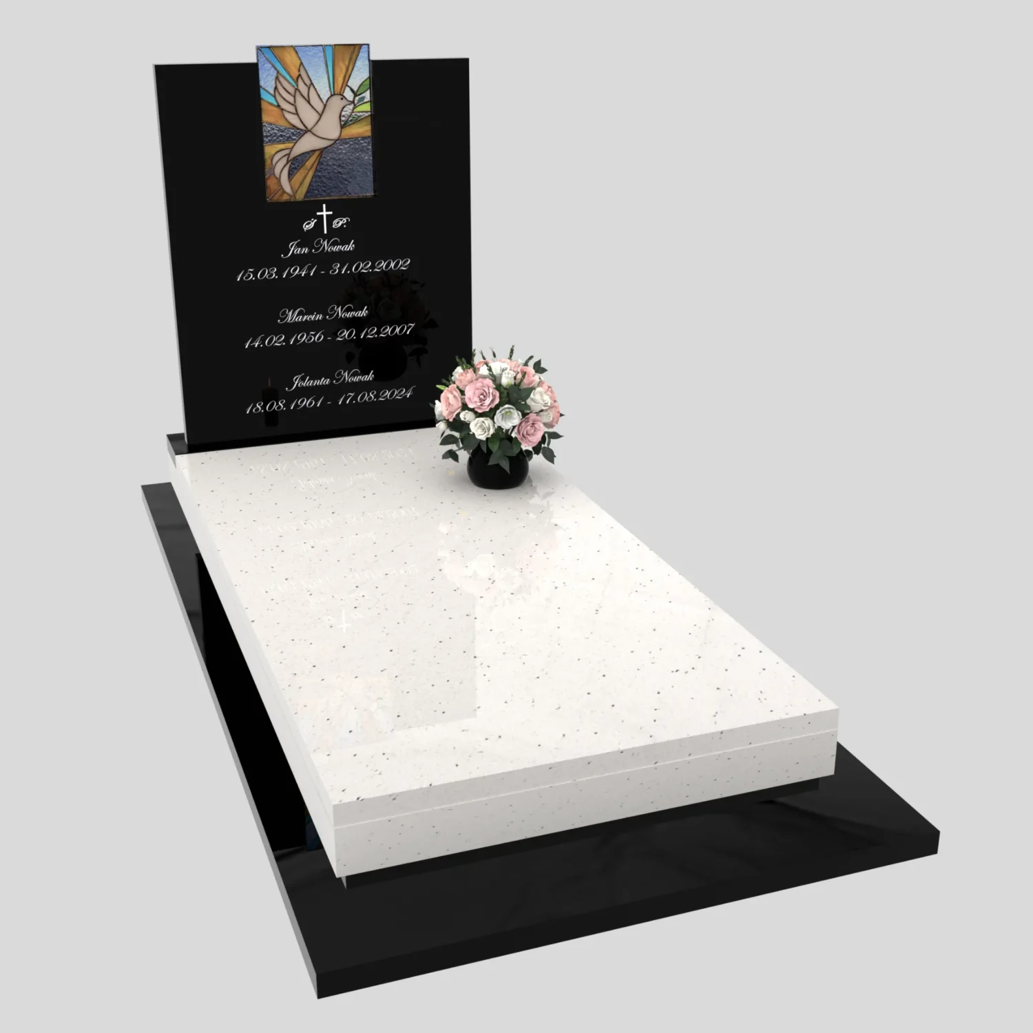 Nagrobek pojedynczy z witrażem gołębia – styl nowoczesny CK 182 zdjęcie 79