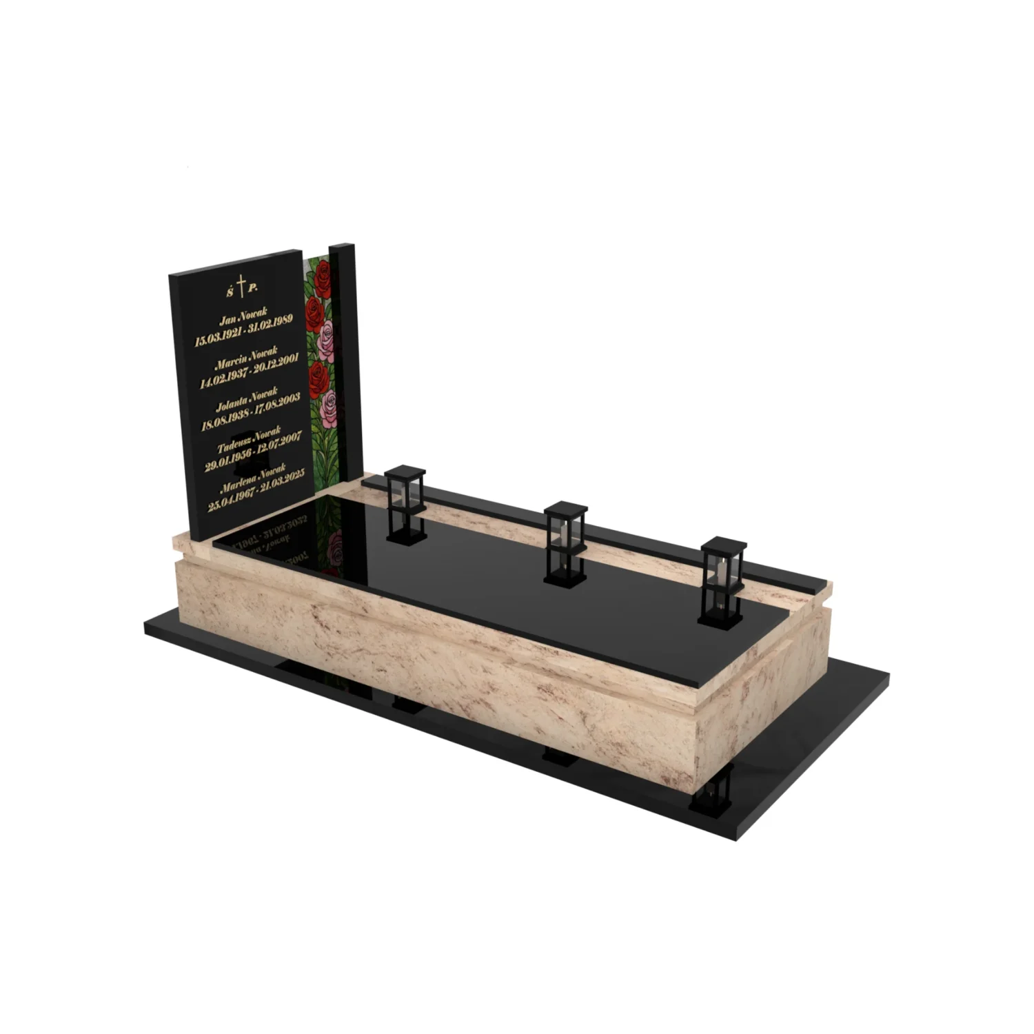 Nagrobek rodzinny pojedynczy z witrażem róż – nowoczesna forma CK 181+360 – photo №3