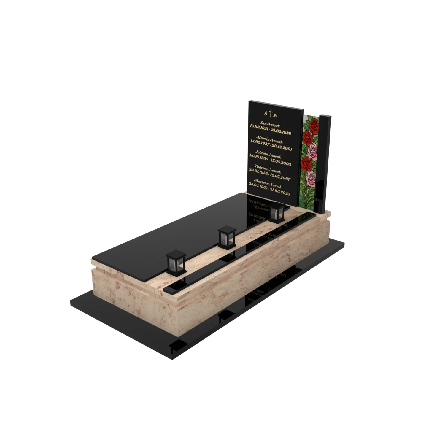 Nagrobek rodzinny pojedynczy z witrażem róż – nowoczesna forma CK 181+360 – photo №12