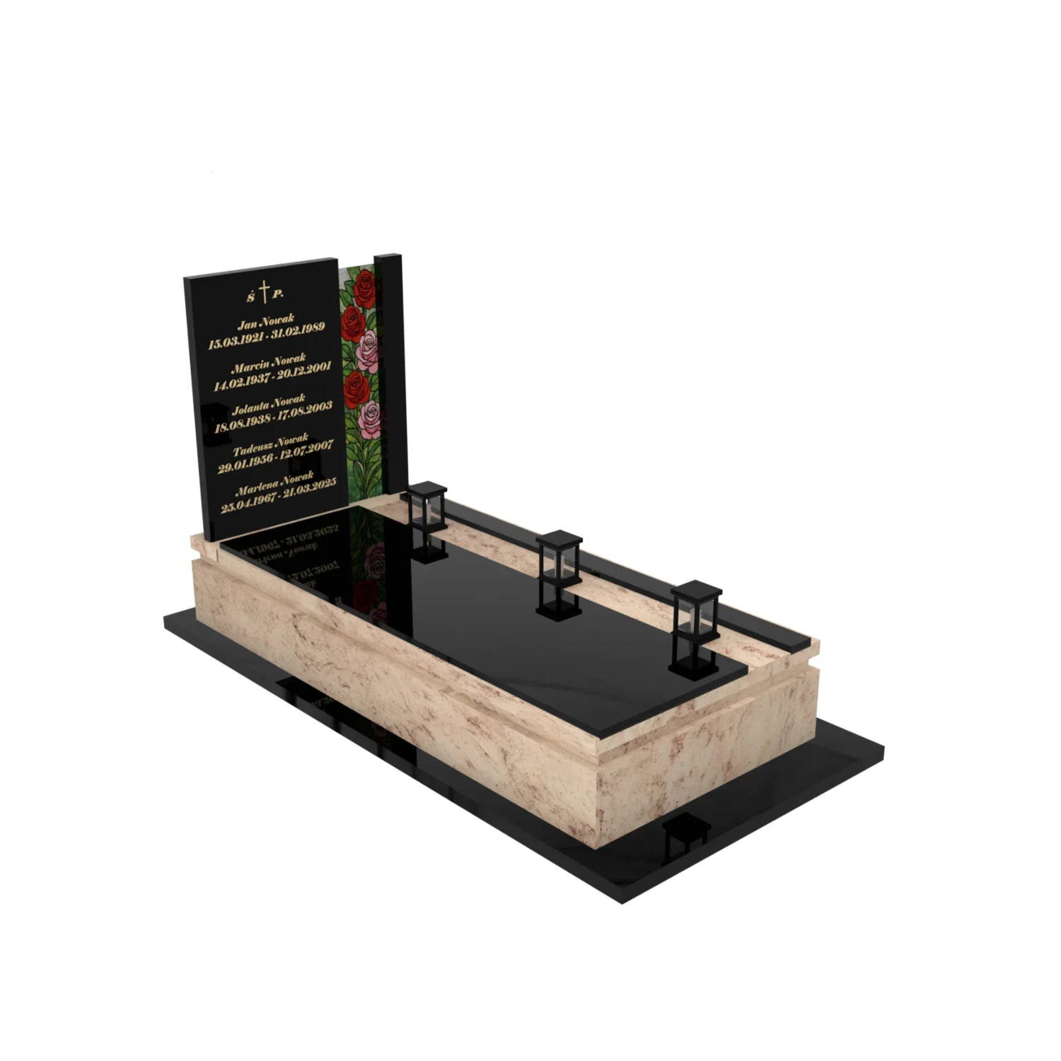 Nagrobek rodzinny pojedynczy z witrażem róż – nowoczesna forma CK 181+360 – photo №2