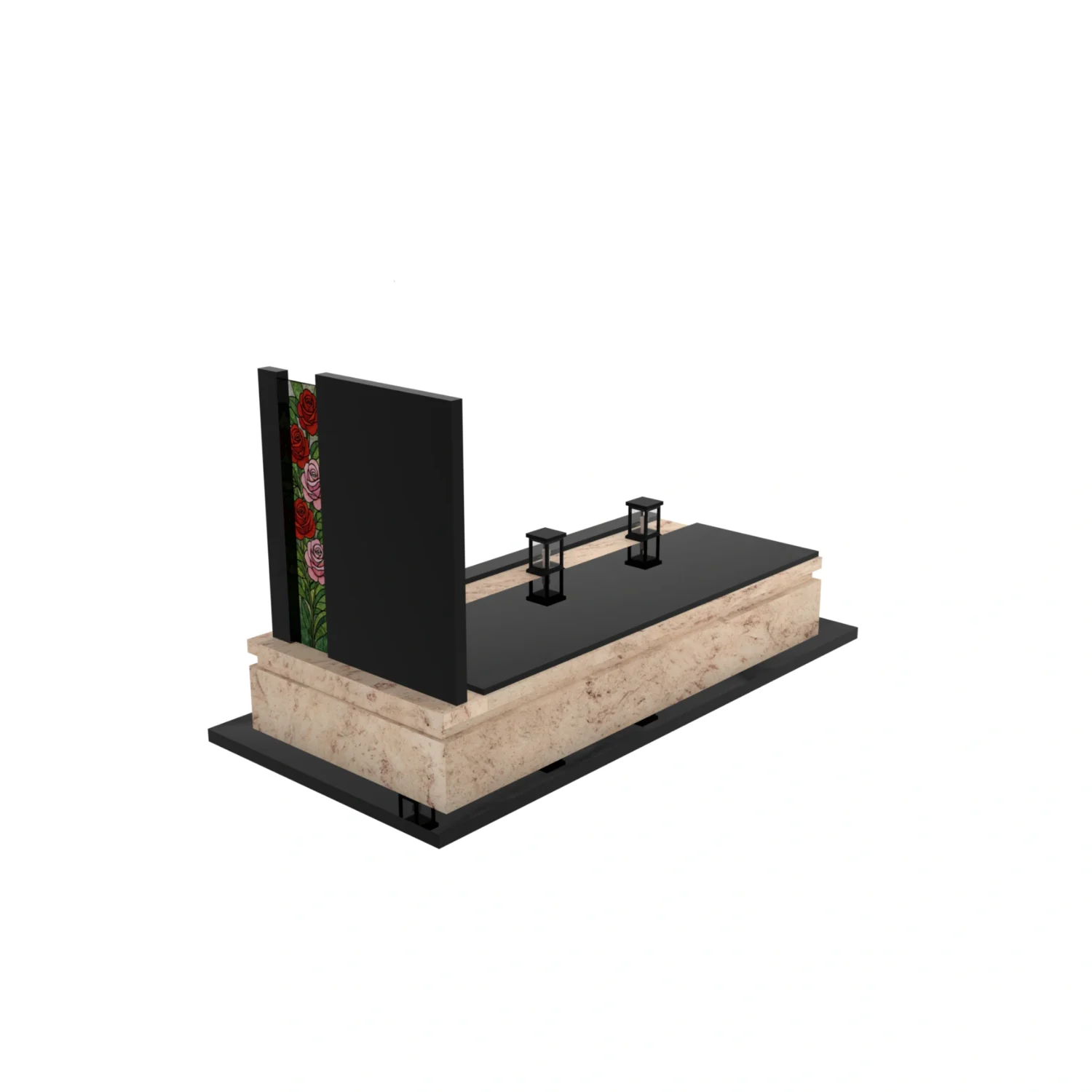 Nagrobek rodzinny pojedynczy z witrażem róż – nowoczesna forma CK 181+360 – photo №6