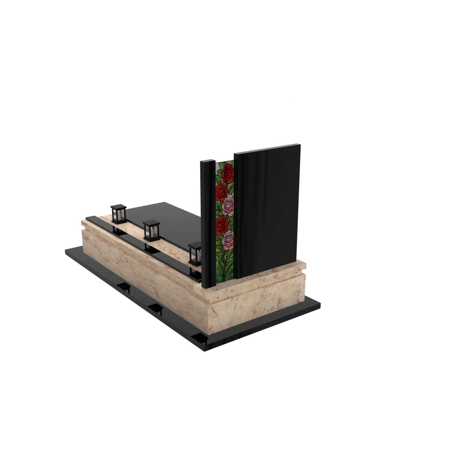 Nagrobek rodzinny pojedynczy z witrażem róż – nowoczesna forma CK 181+360 – photo №8