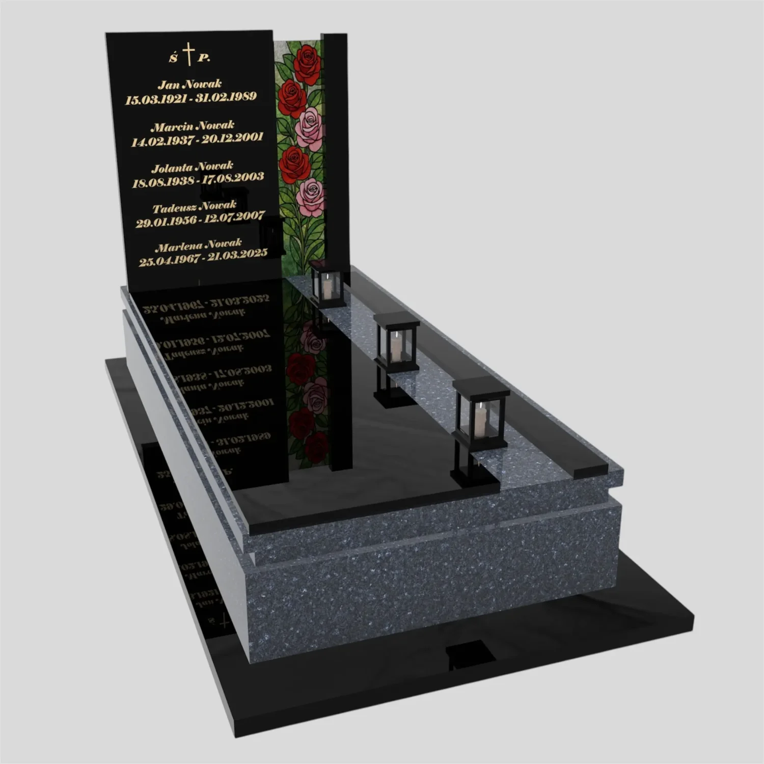 Nagrobek rodzinny pojedynczy z witrażem róż – nowoczesna forma CK 181 zdjęcie 82