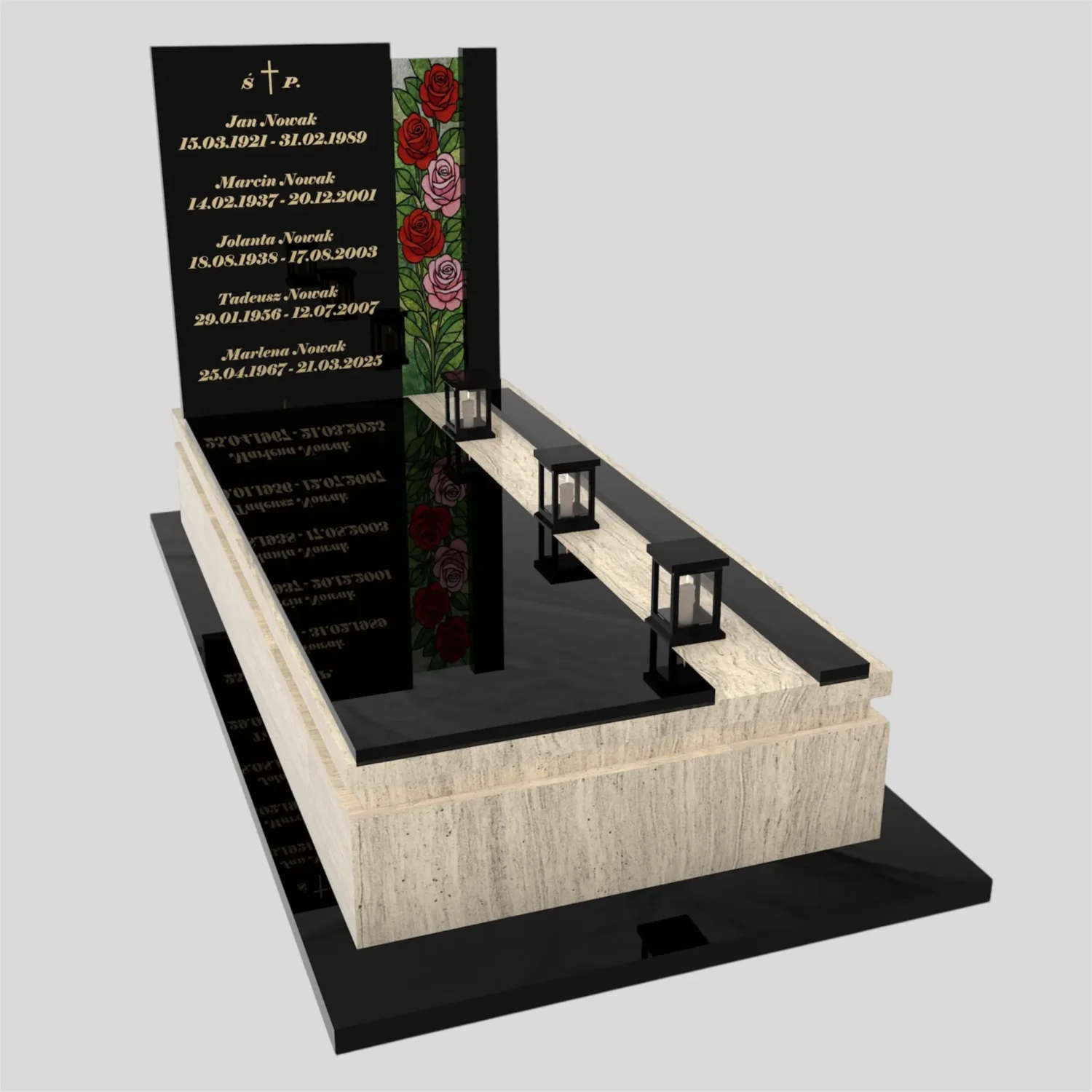 Nagrobek rodzinny pojedynczy z witrażem róż – nowoczesna forma CK 181 zdjęcie 80