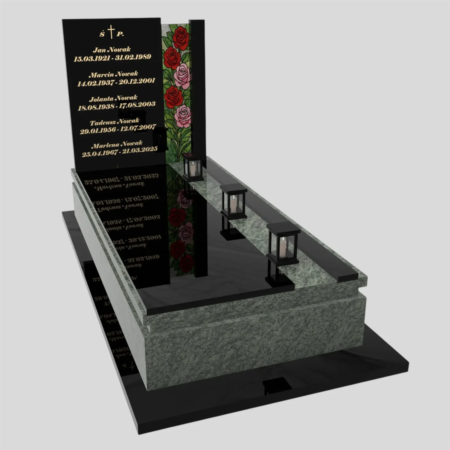 Nagrobek rodzinny pojedynczy z witrażem róż – nowoczesna forma CK 181 zdjęcie 78