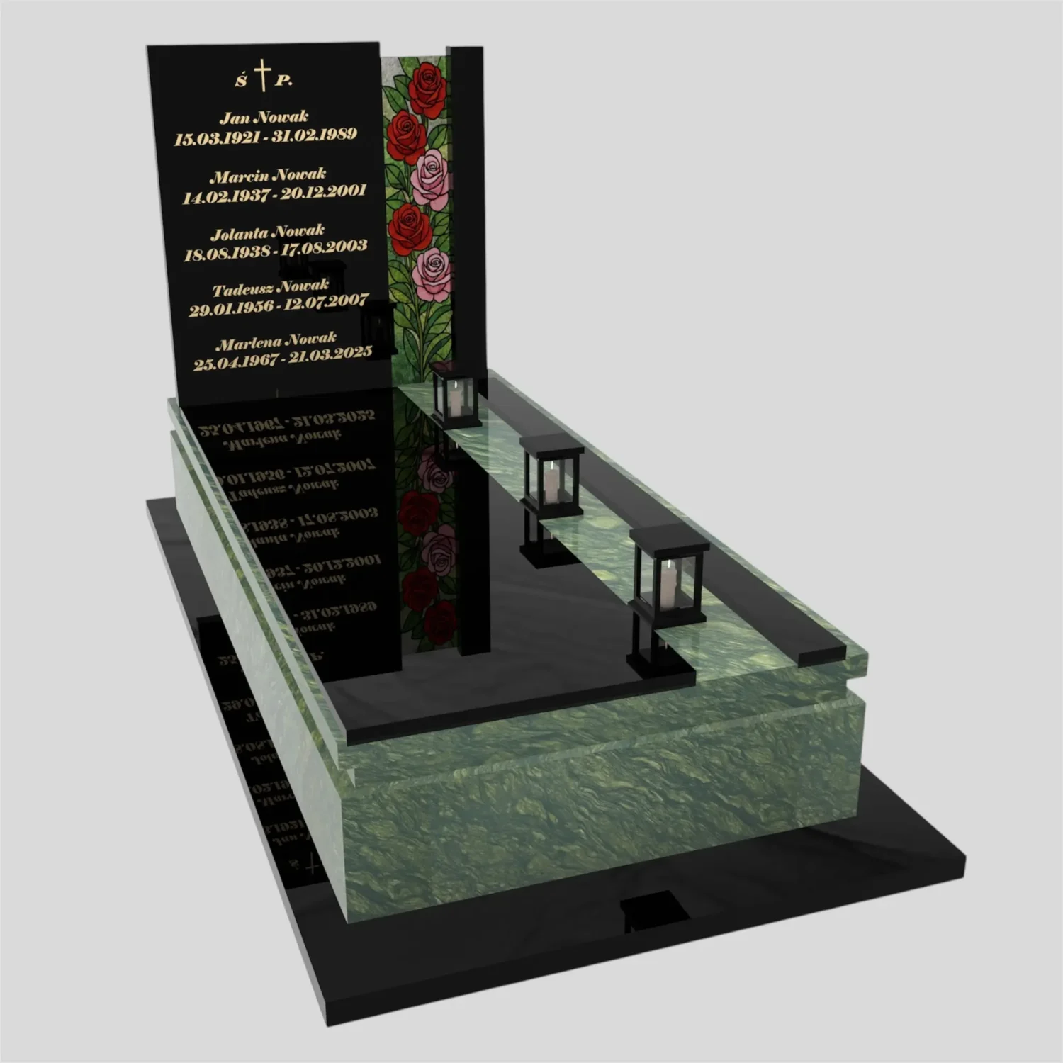 Nagrobek rodzinny pojedynczy z witrażem róż – nowoczesna forma CK 181 zdjęcie 76