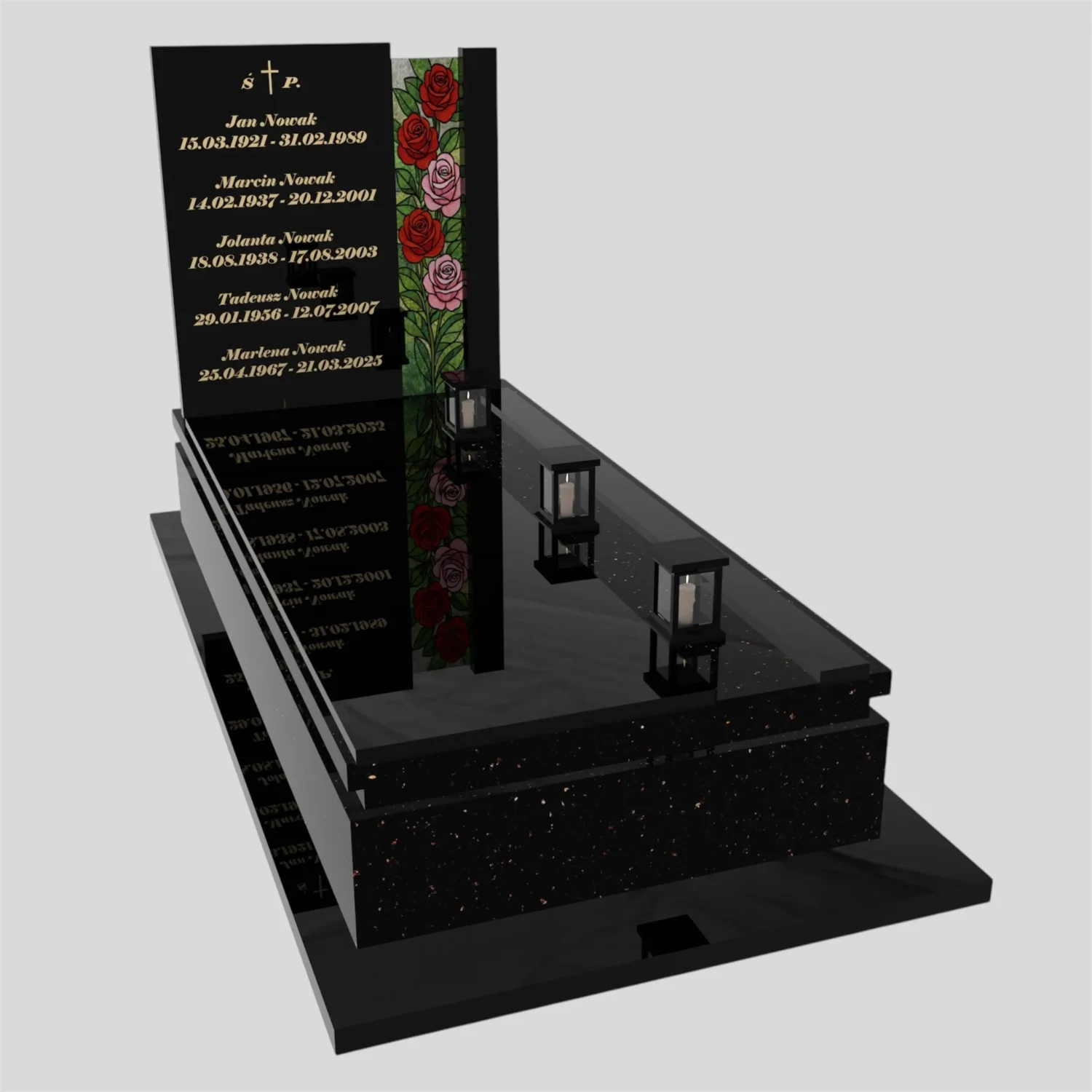 Nagrobek rodzinny pojedynczy z witrażem róż – nowoczesna forma CK 181 zdjęcie 88