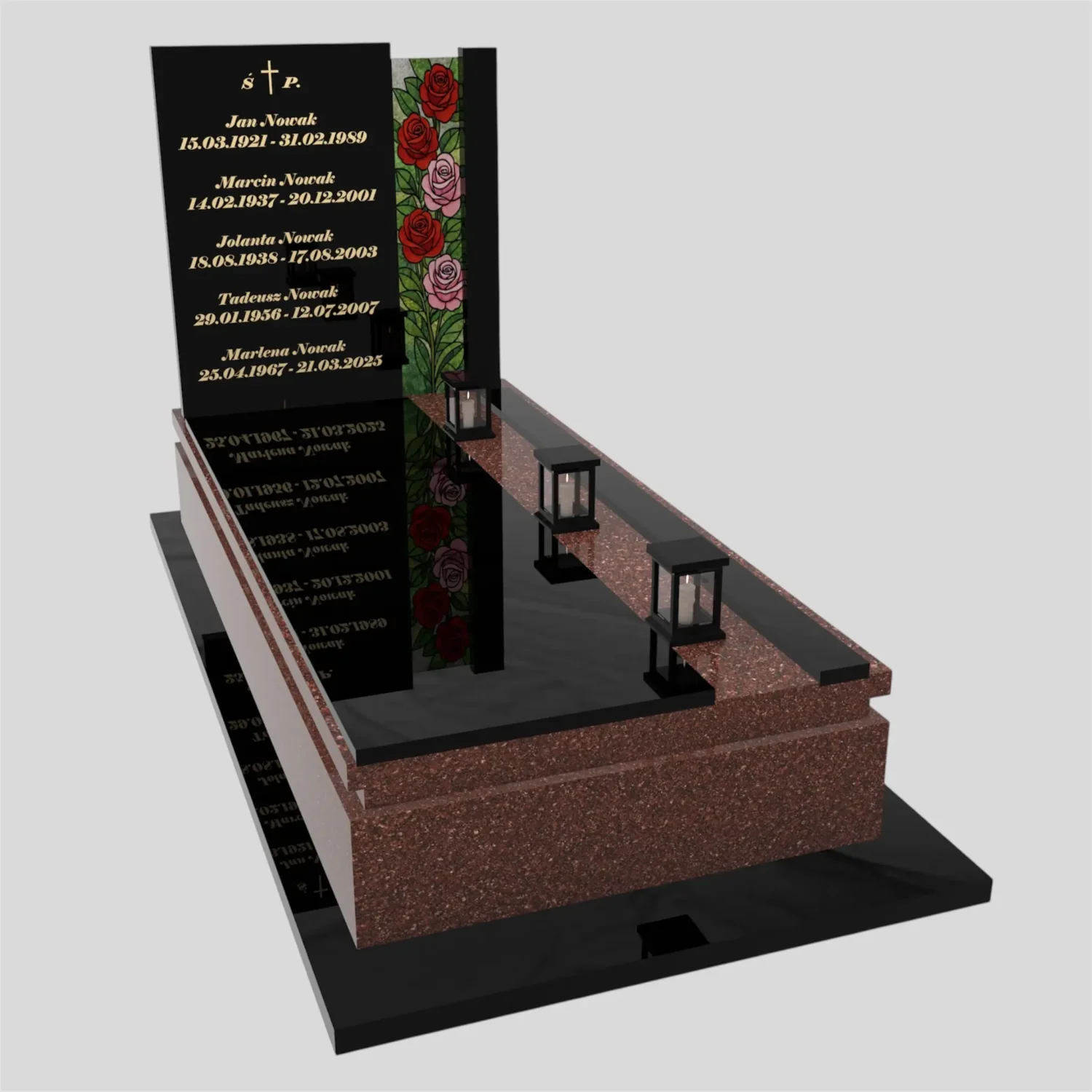 Nagrobek rodzinny pojedynczy z witrażem róż – nowoczesna forma CK 181 zdjęcie 86