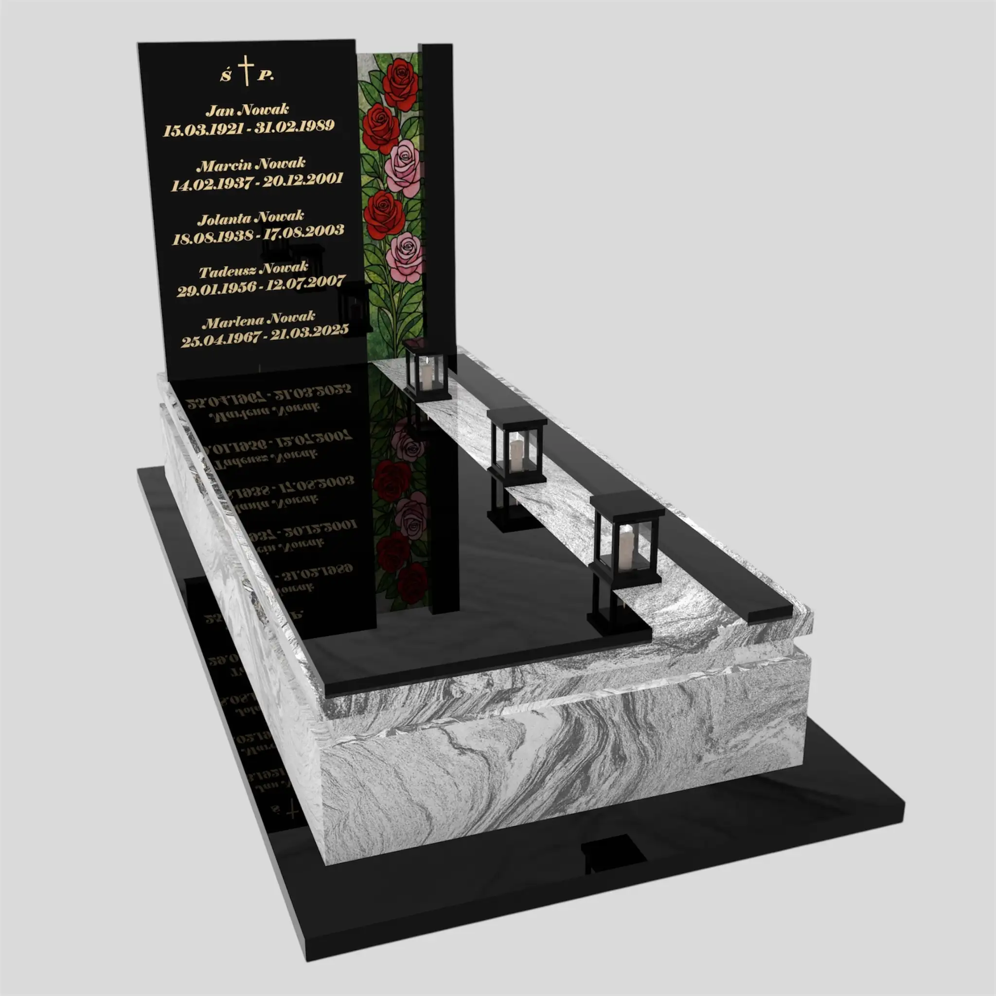 Nagrobek rodzinny pojedynczy z witrażem róż – nowoczesna forma CK 181 zdjęcie 85