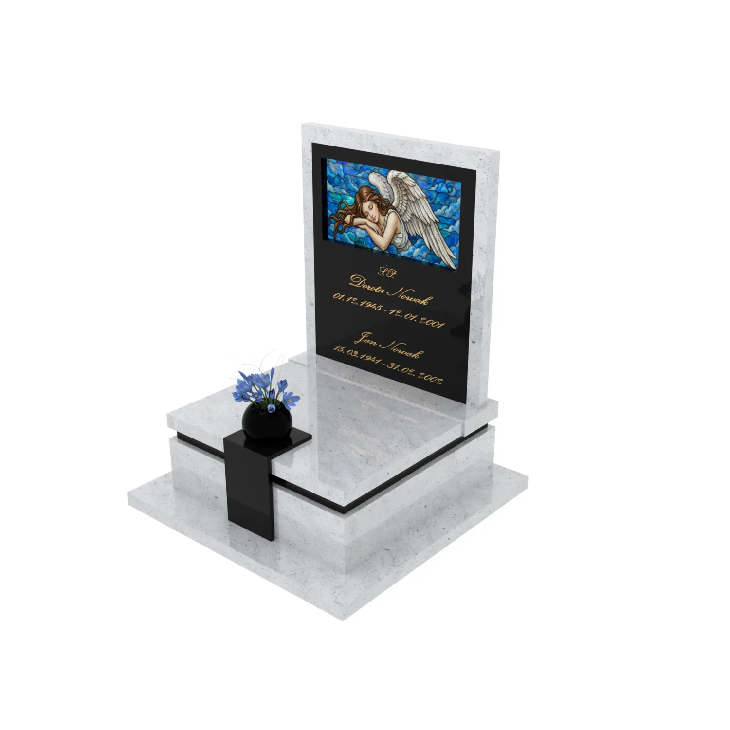Nagrobek urnowy z witrażem anioła – forma elegancka U 125+360 – photo №1