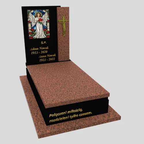 Nagrobki z witrażem – Nagrobki pojedyncze, nowoczesne nagrobki pojedyncze, pomnik z witrażem anioła CK 178 wzór 14
