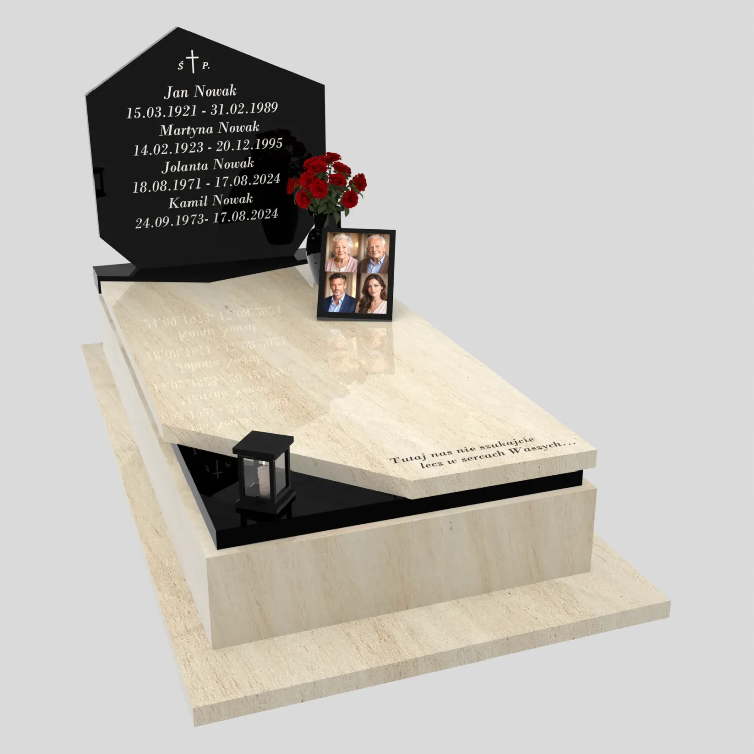 Nagrobek pojedynczy rodzinny o prostej, eleganckiej formie ze zdjęciami K 120 zdjęcie 76