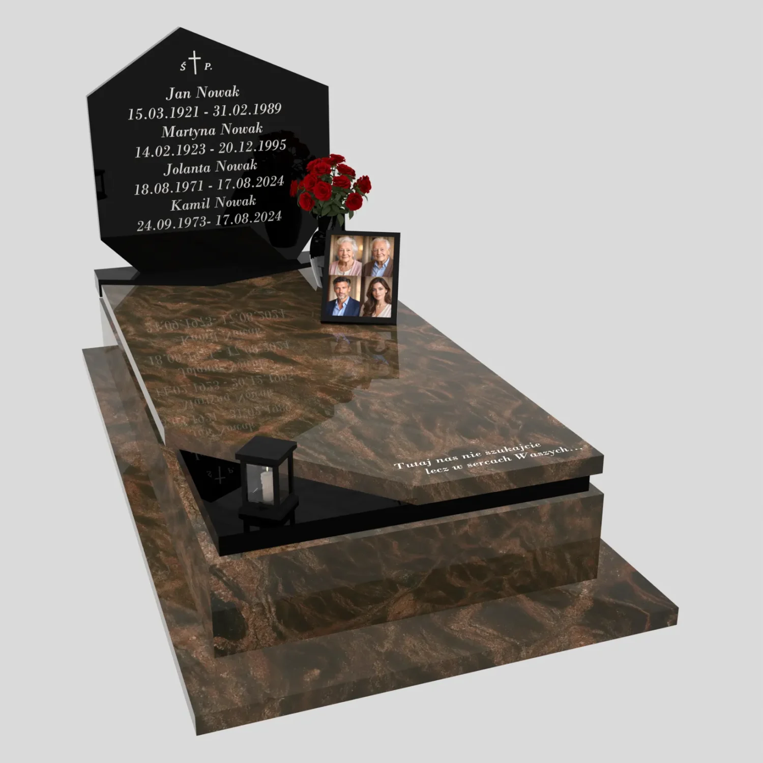 Nagrobek pojedynczy rodzinny o prostej, eleganckiej formie ze zdjęciami K 120 zdjęcie 77