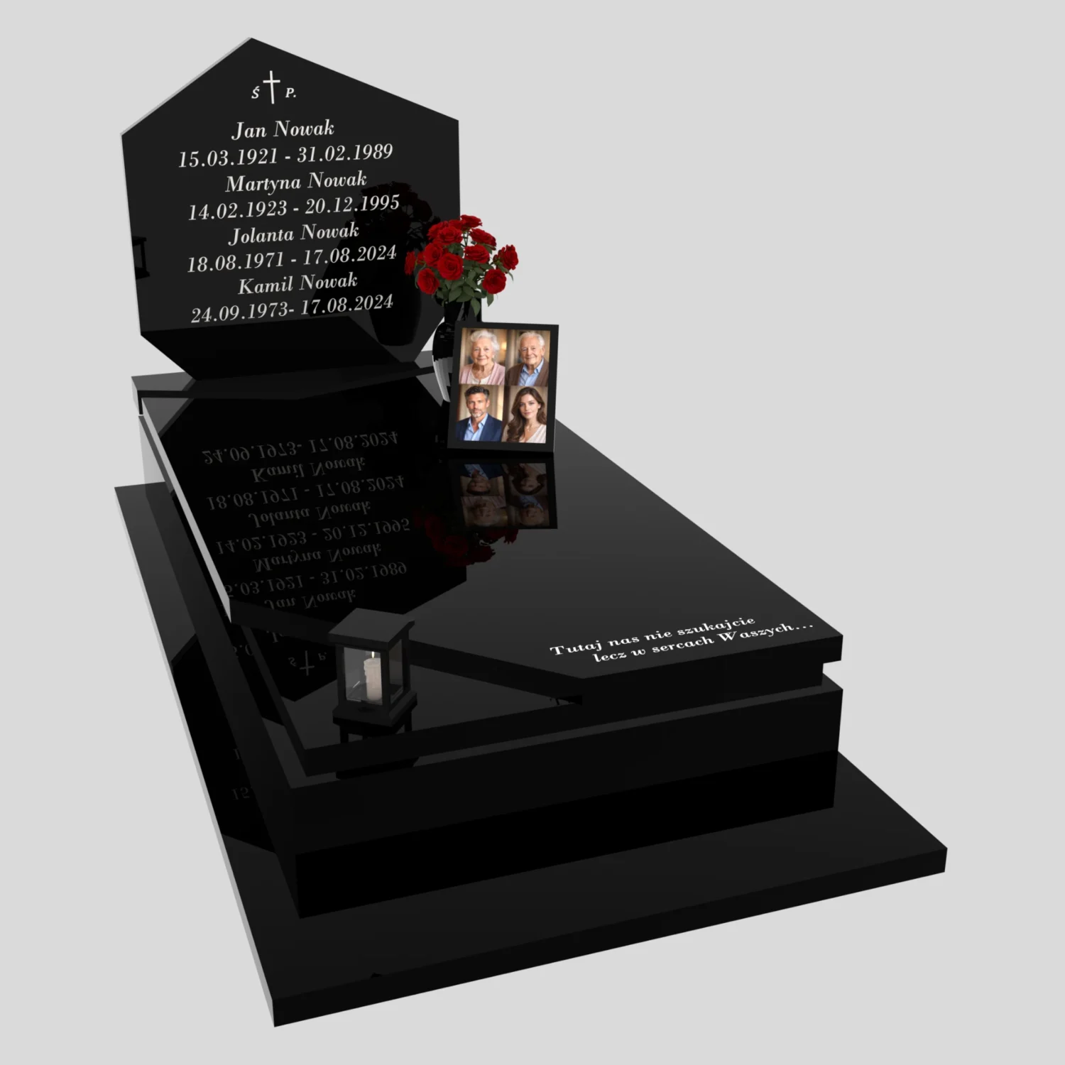 Nagrobek pojedynczy rodzinny o prostej, eleganckiej formie ze zdjęciami K 120 zdjęcie 78