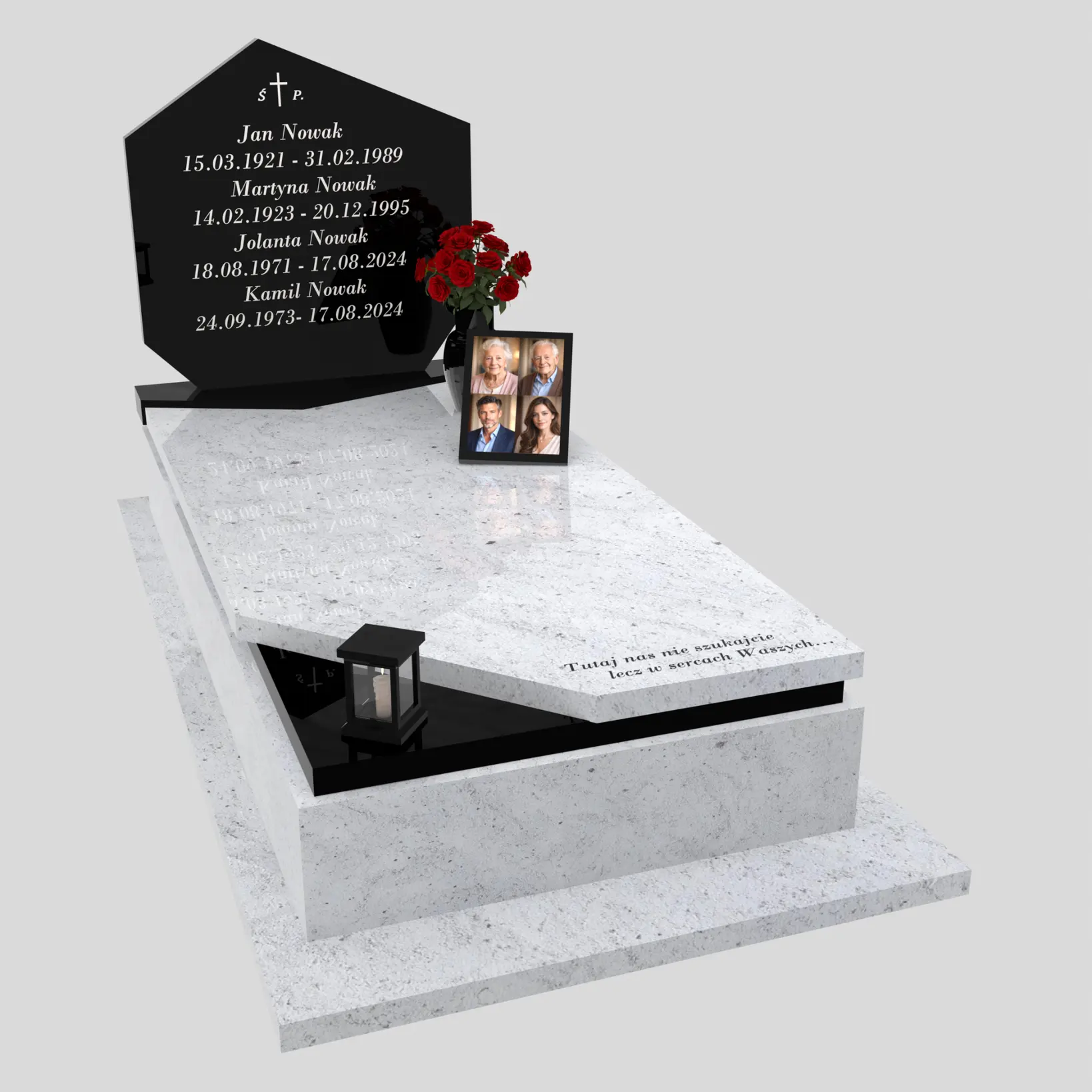 Nagrobek pojedynczy rodzinny o prostej, eleganckiej formie ze zdjęciami K 120 zdjęcie 80