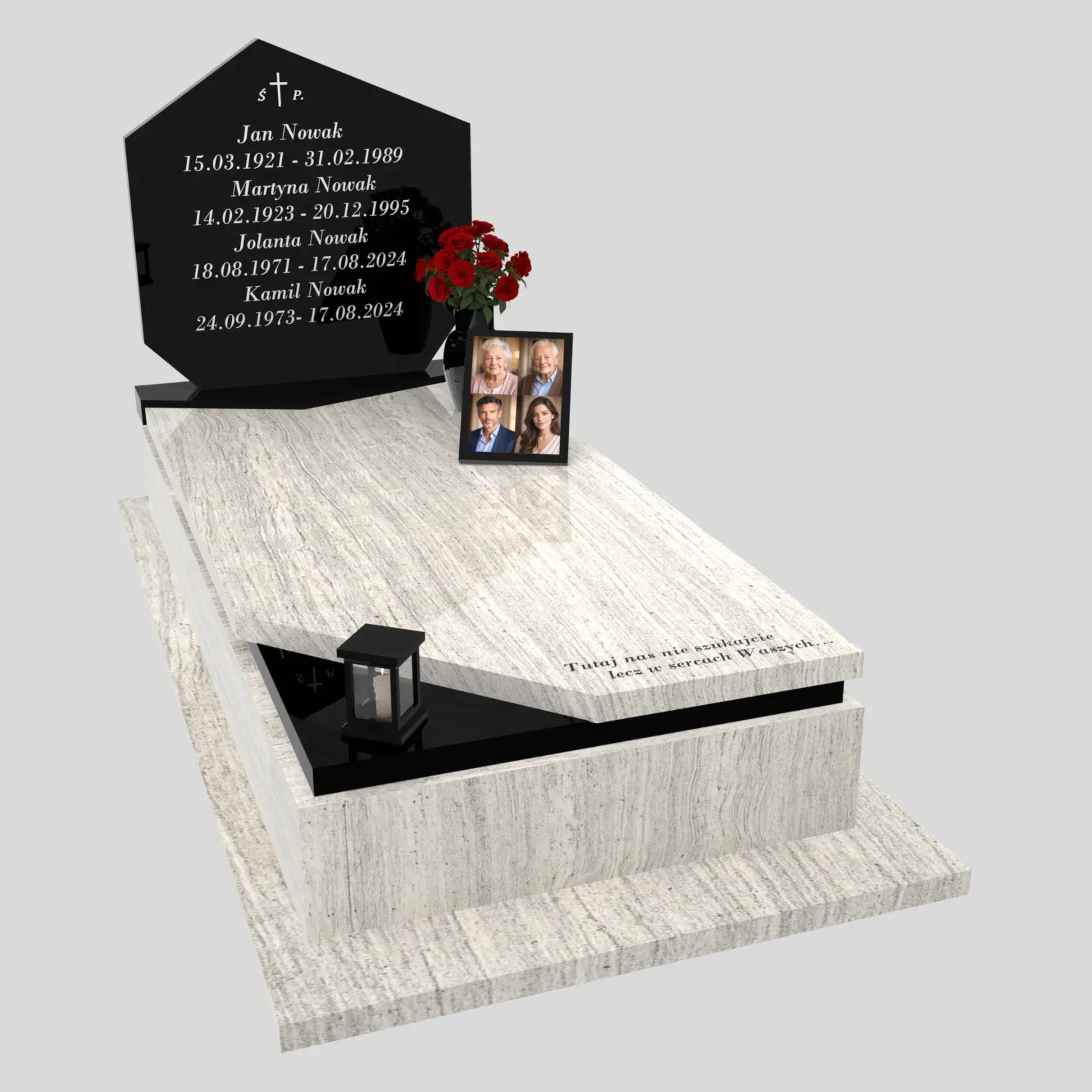 Nagrobek pojedynczy rodzinny o prostej, eleganckiej formie ze zdjęciami K 120 zdjęcie 82