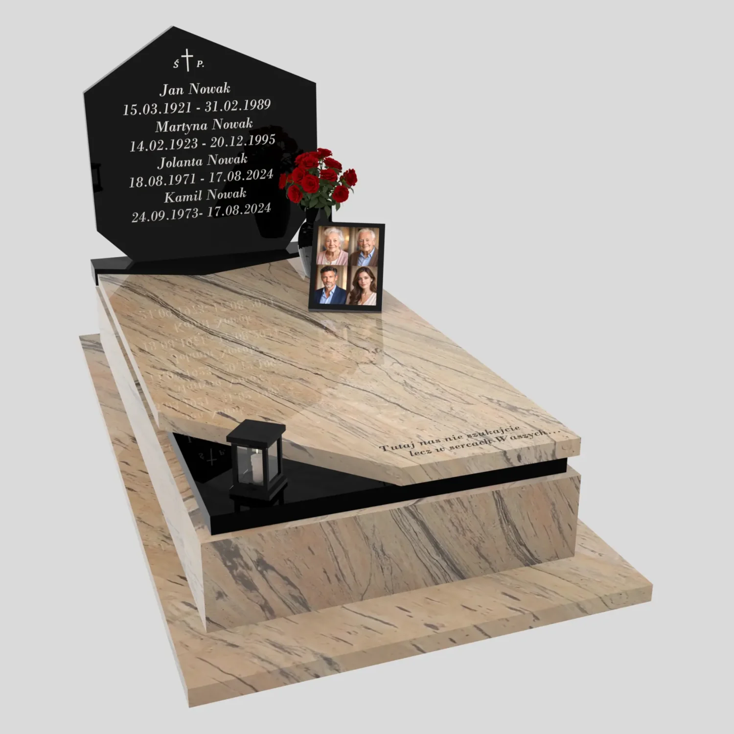 Nagrobek pojedynczy rodzinny o prostej, eleganckiej formie ze zdjęciami K 120 zdjęcie 85