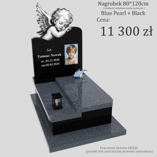 Nagrobek dla dziecka z grawerem anioła i zdjęciem. Pomniki z aniołem