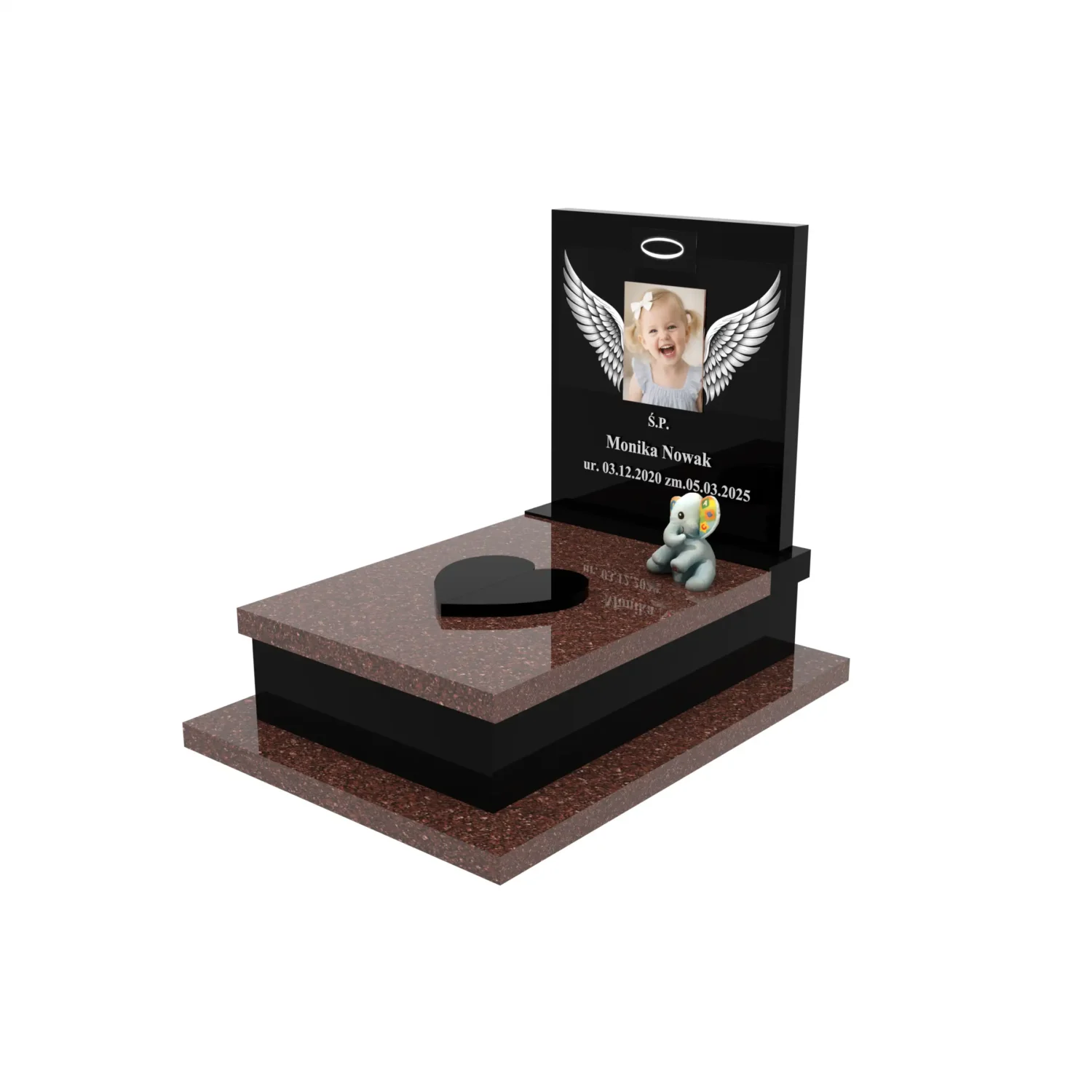 Nagrobek dla dziecka z grawerem skrzydeł i zdjęciem D 84+360 – photo №1