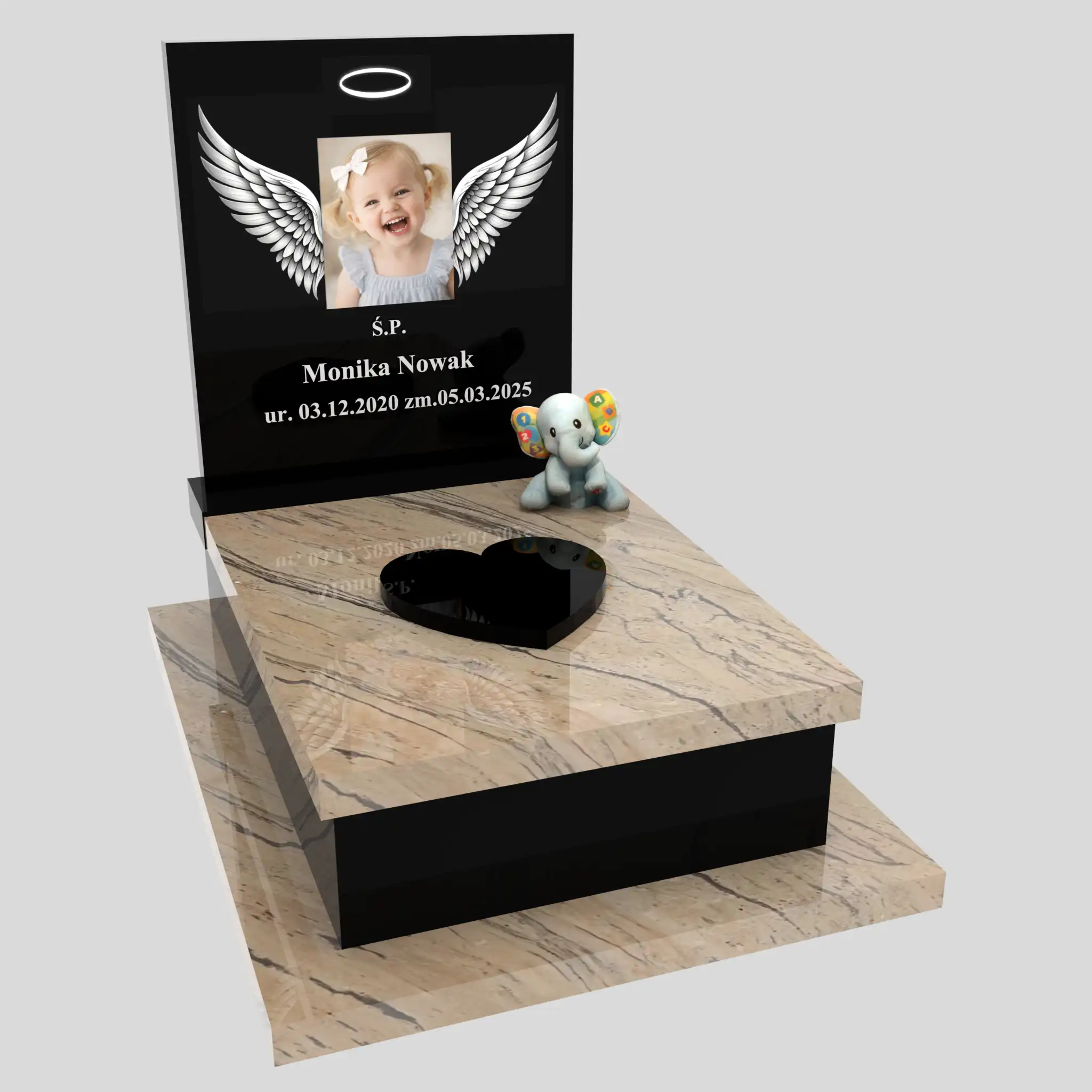 Nagrobek dla dziecka z grawerem skrzydeł i zdjęciem D 84 zdjęcie 85
