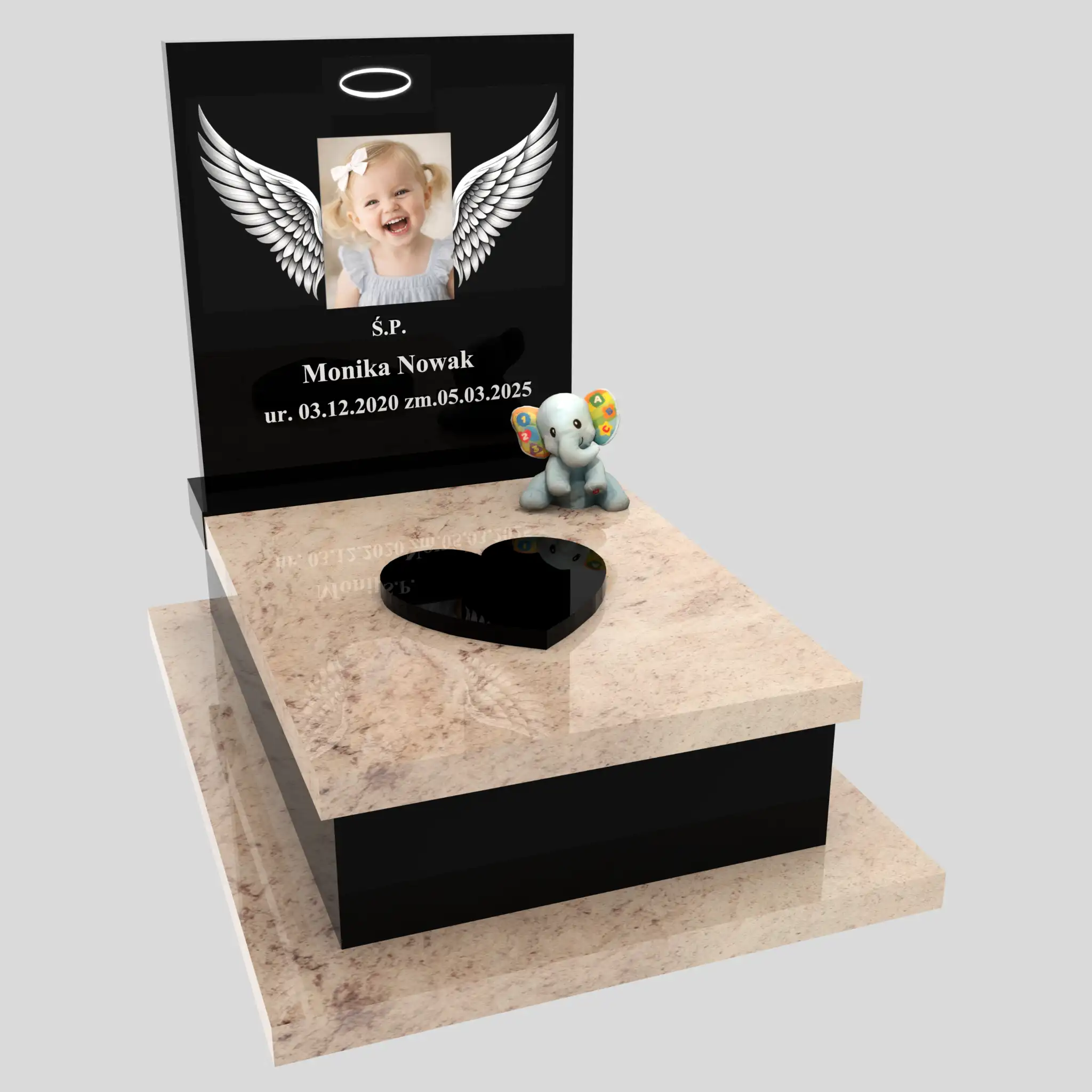 Nagrobek dla dziecka z grawerem skrzydeł i zdjęciem D 84 zdjęcie 84