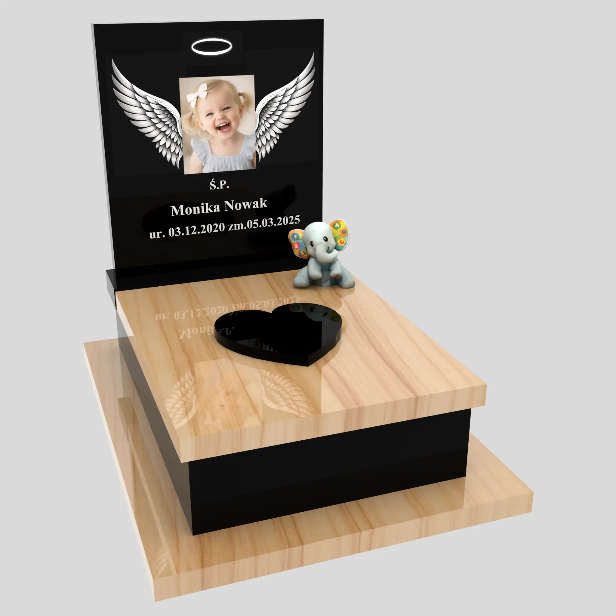 Nagrobek dla dziecka z grawerem skrzydeł i zdjęciem D 84 zdjęcie 82
