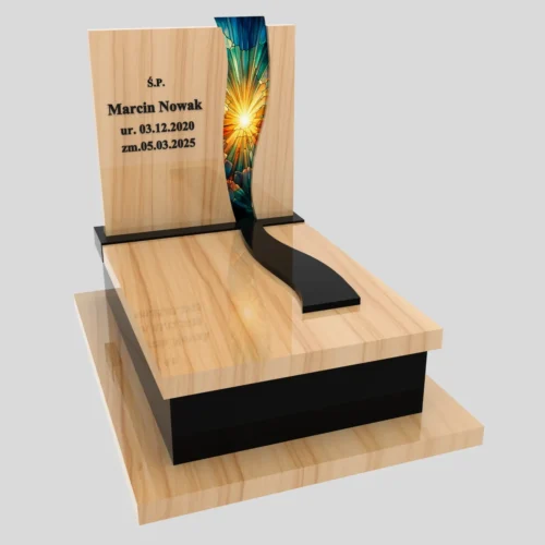 Nagrobki Warszawa | nagrobki dla dzieci z witrażem z granitu teak wood