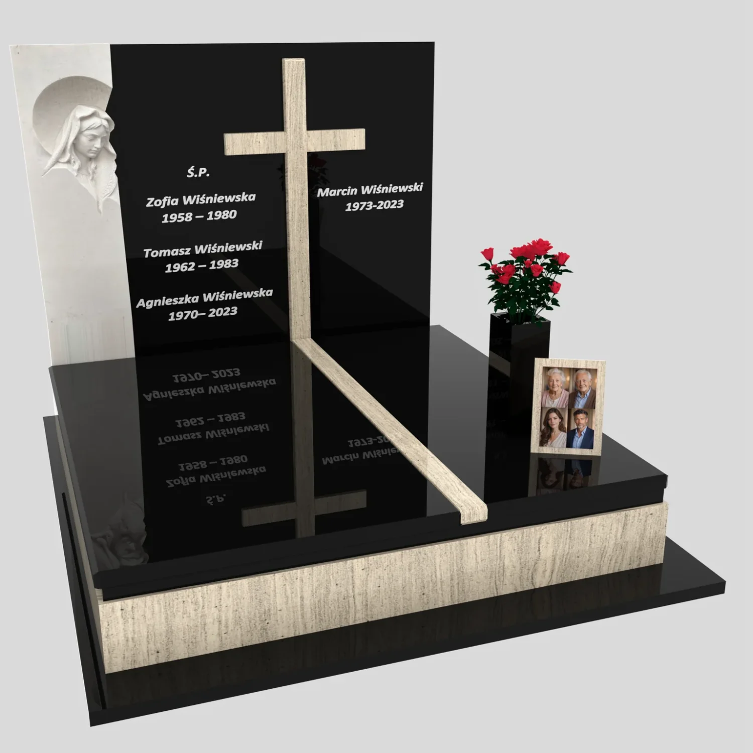 Nagrobek podwójny z rzeźbą Matki Boskiej i kryża CK 115 zdjęcie 90