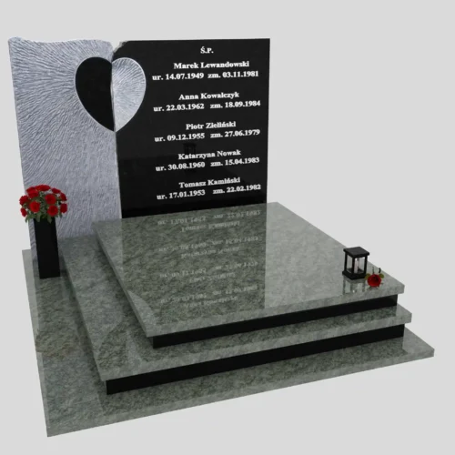 Nagrobki Warszawa | nagrobki podwójne z rzeźbionym sercem w tablicy z granitu oliver green