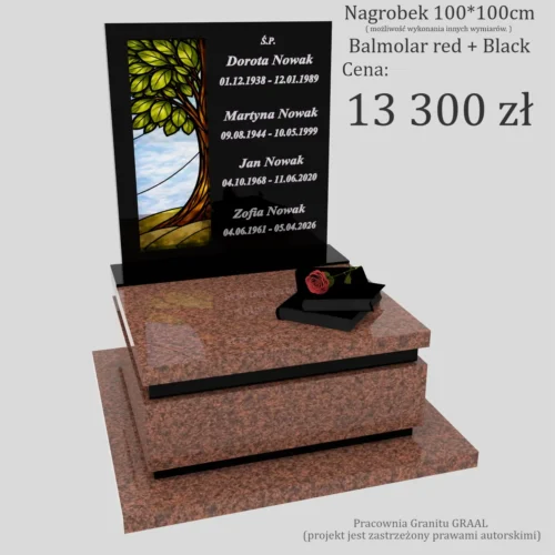 Nagrobki Warszawa | Nagrobki urnowe z witrażem drzewa z granitu balmolar red