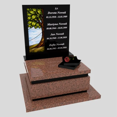 Nagrobki Warszawa | Nagrobki urnowe z witrażem drzewa z granitu balmolar red