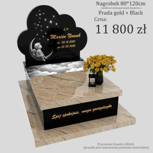 Nagrobki Warszawa | Nagrobki dla dzieci z grawerem z granitu prada gold