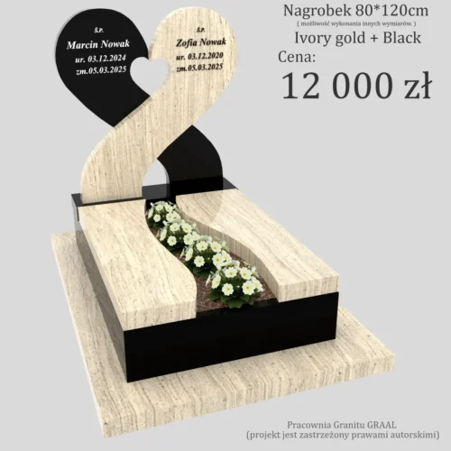 Nagrobki Warszawa | Nagrobki dla dzieci z sercem z granitu ivory gold