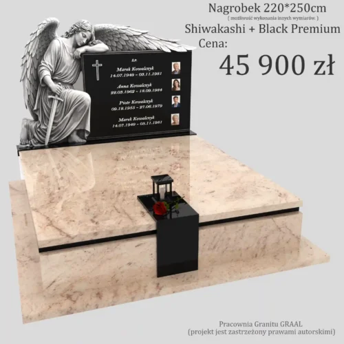 Nagrobki Warszawa | Nagrobki podwójne z grawerem archanioła z granitu siwakashi