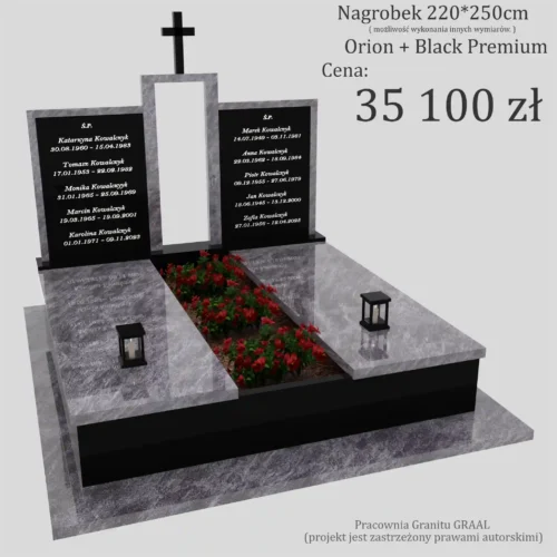 Nagrobki Warszawa | Nagrobki podwójne z krzyżem z granitu orion
